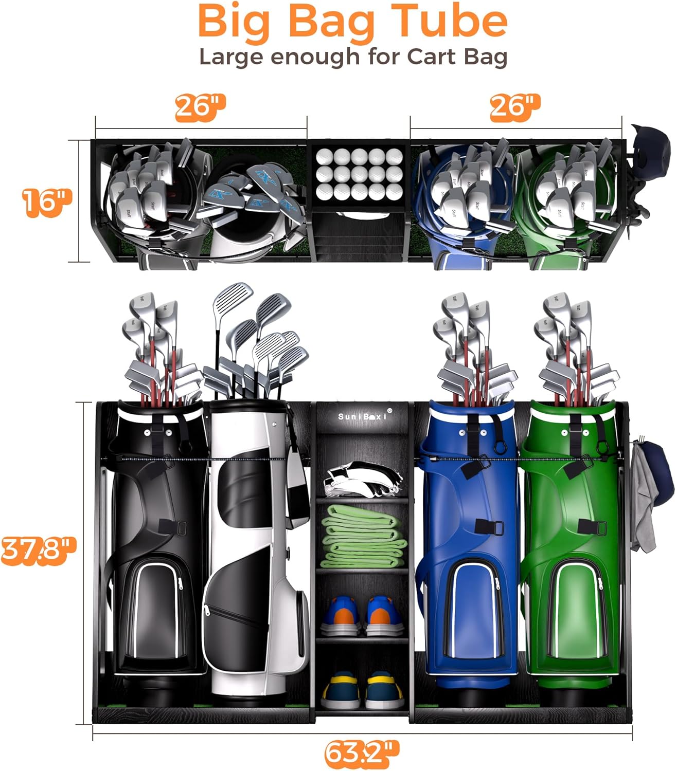 Wooden Golf Storage Organizer for Garage, Premium Golf Bag Holder Rack for Golfing Accessories, Great Gift for Golfers,Husband, Dad