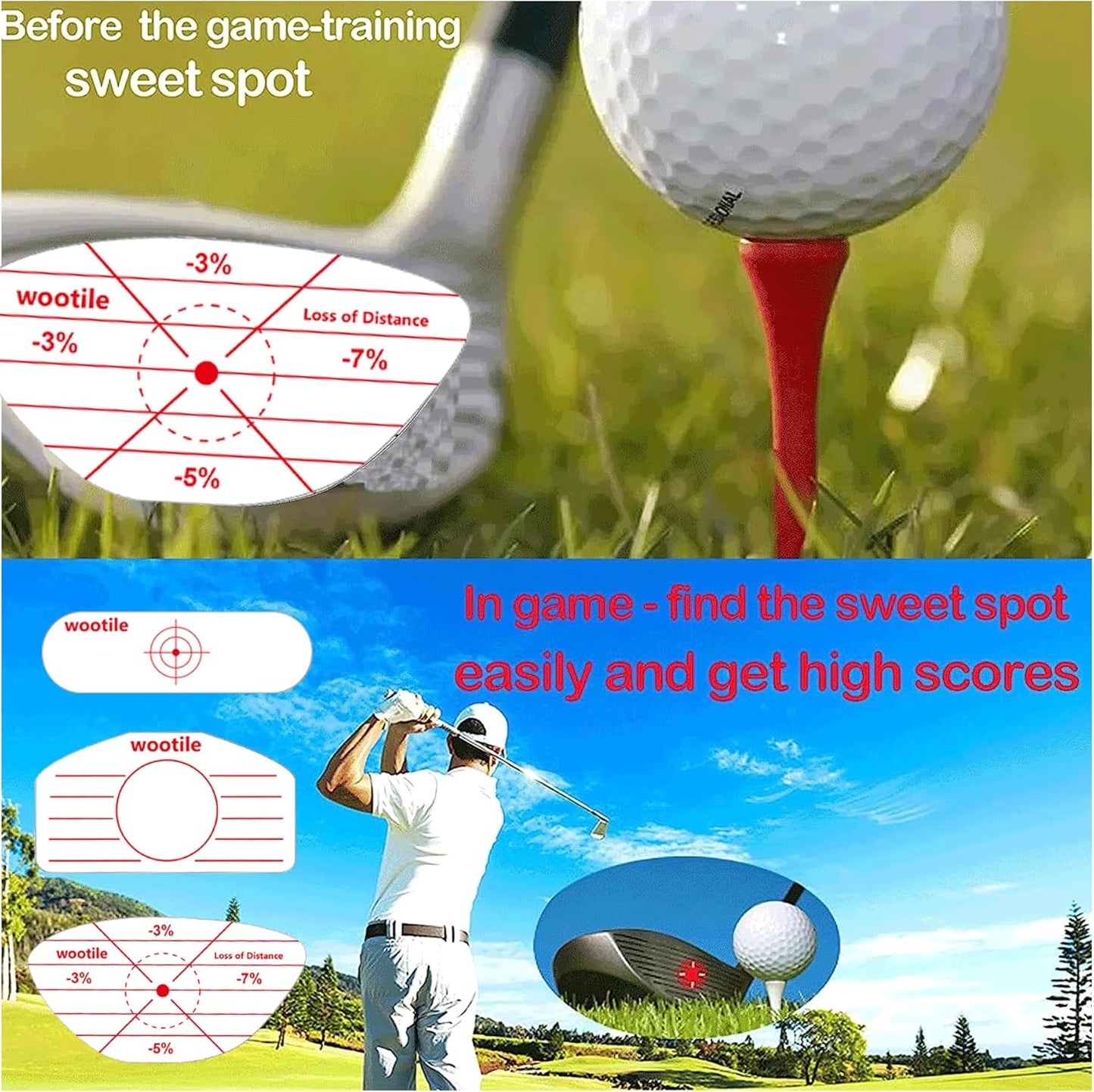 Golf Driver Impact Tape Labels 180Pcs Golf Impact Stickers Golf Clubs Labels for Swing Training Irons and Woods Iron Ball Hitting Recorder Standard Irons Woods Sticker,Training Aids for Swing Practice