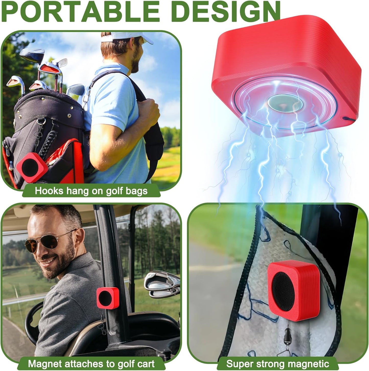 2 Pack Portable Golf Ball Cleaner, 3D Printed Magnetic Golf Ball Washer Tool, Clip on Accessories for Bag or Cart, 4 Pcs Removable and Replaceable Soft Microfiber Cloth, for Gift Giving