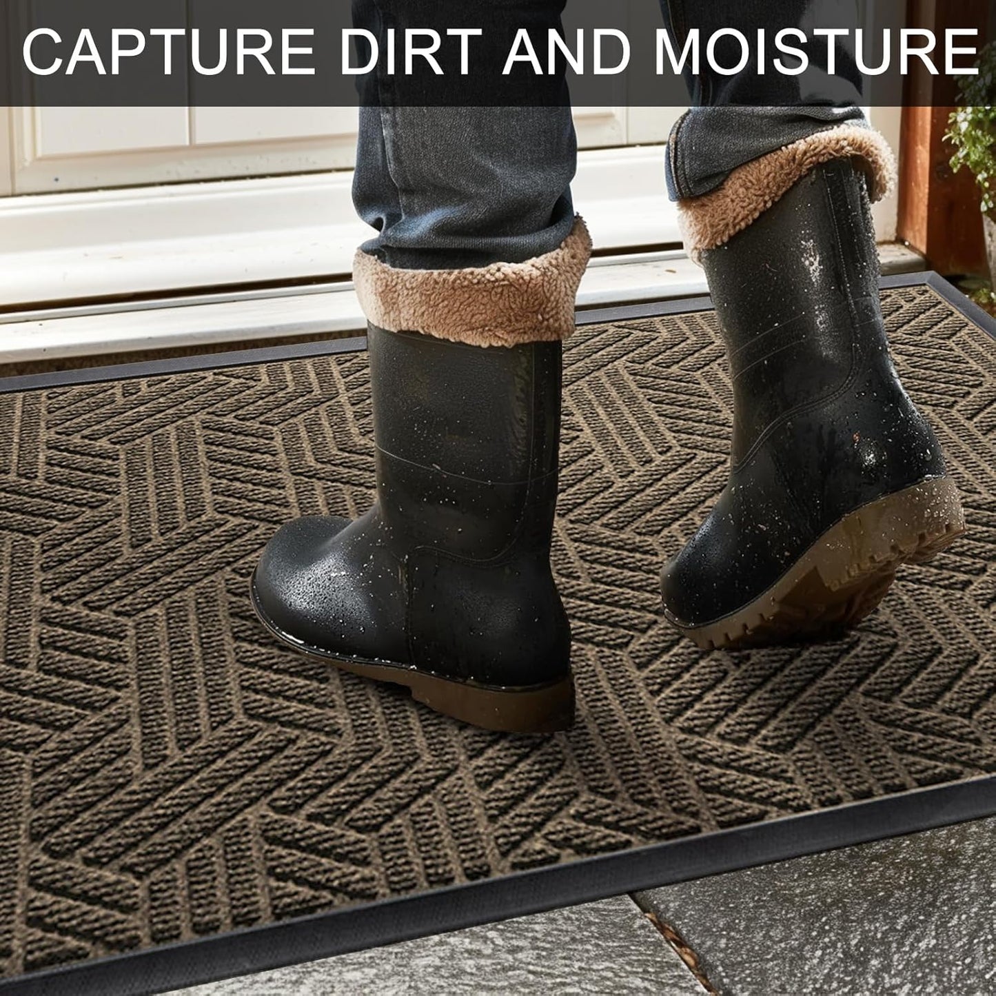 Front Door Mat 29.5"x17" Indoors Outdoors Welcome Mats, Waterproof Non-Slip Rubber Backing Heavy Duty Doormat Outside Entrance, Low Profile Entryway Rugs Floor Mat for Patio, Pattern B Brown