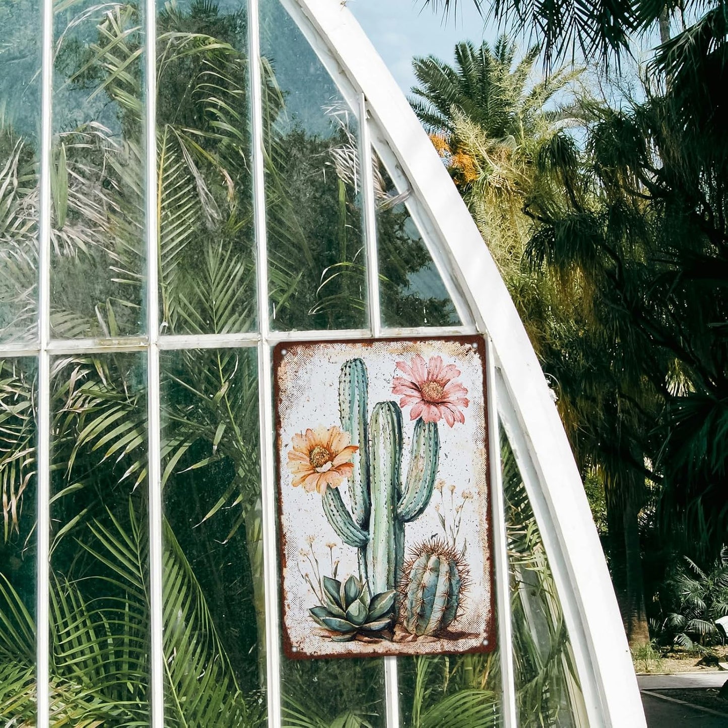 Bouquet Square Vintage Tin Sign Cactus Wall Art Cacti Art Wall Sign Decor for Home Kitchen Garage Outdoor Yard Farmhouse 8x12 Inch