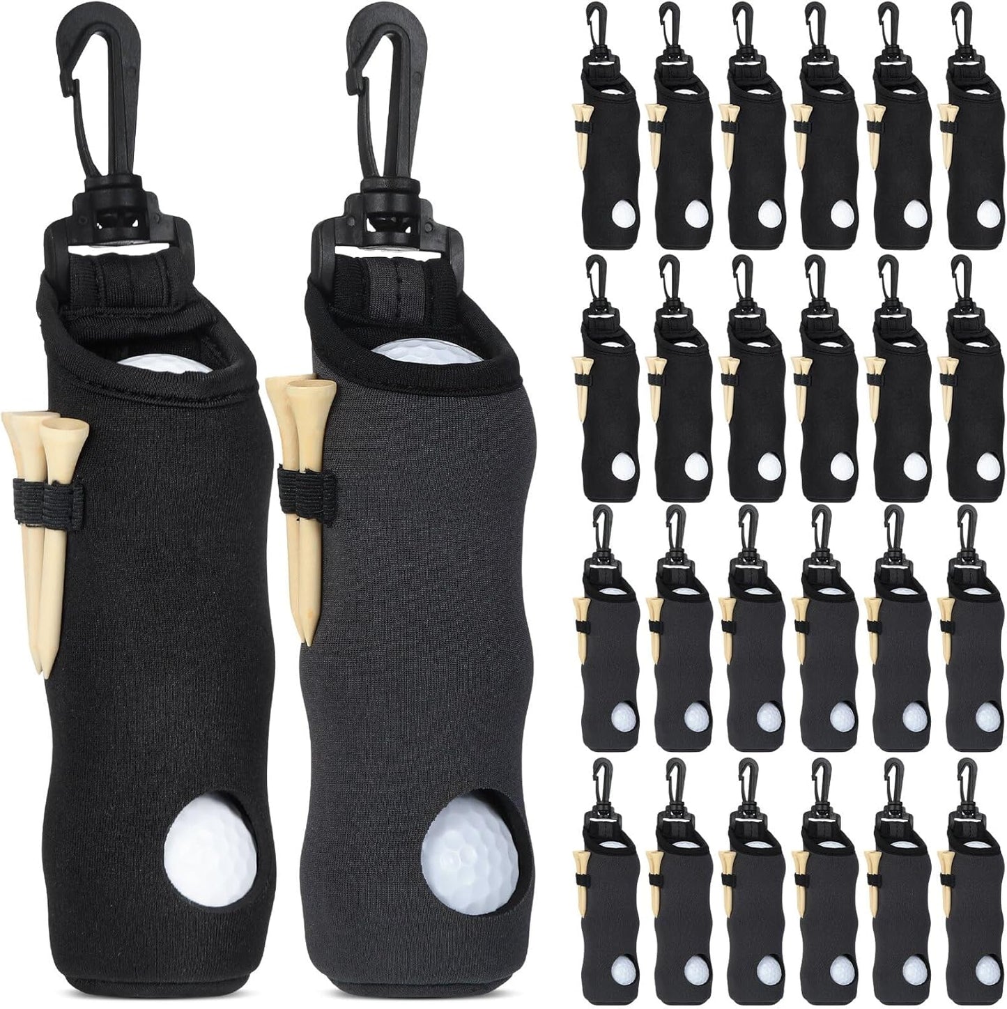 24 Pcs Golf Ball Holder Pouch with Tee Holder Keychain Belt Clip Hook Golf Carry Bag for Women Ladies Man Gifts