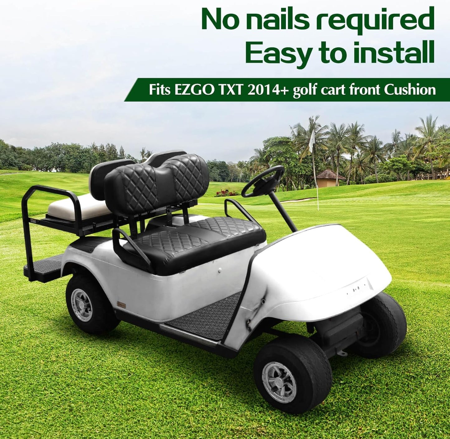 NOKINS Golf Cart ET Diamond Seat Cover for EZGO Freedom TXT/T48 2014+ Golf Carts, No Stapler Required, Golf Cart Vinyl Replacement Seat Cover Black Stitching