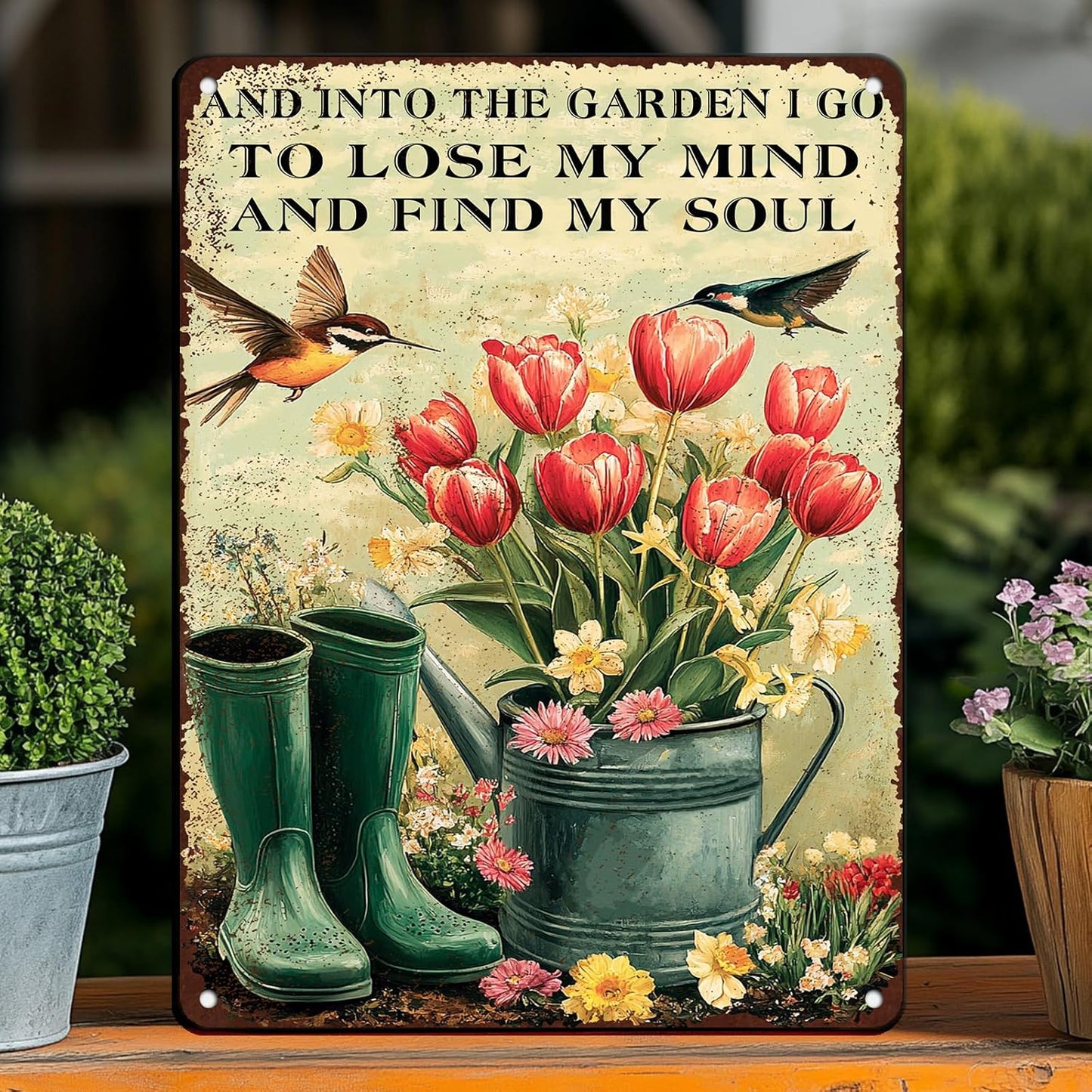 Vintage Tin Sign And Find My Soul Flower Sign Retro Sign for Home Office Kitchen Bar Cafe Garden Wall Decor 12x16 Inch