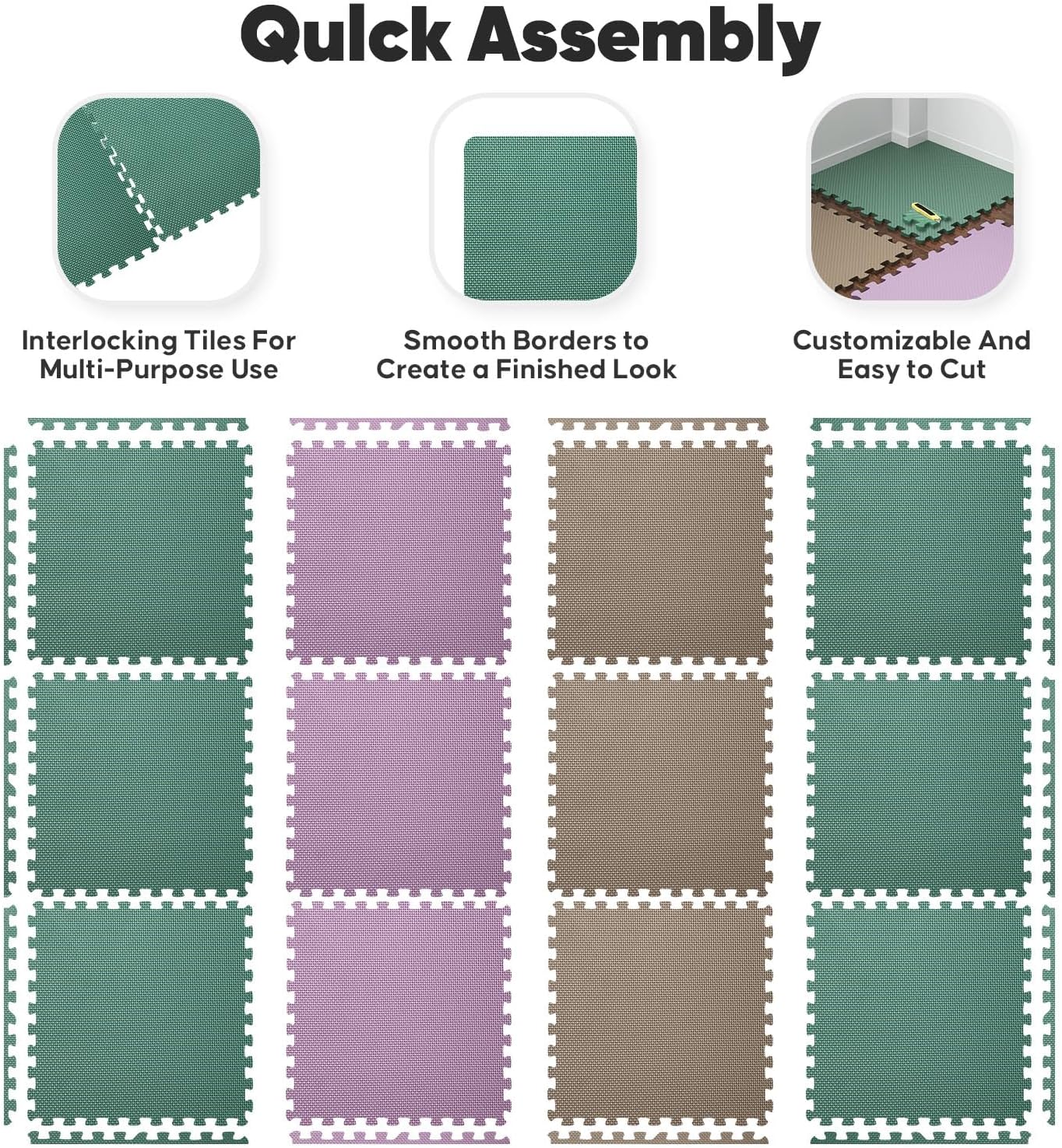 Home Gym Mat, Puzzle Exercise Mat, EVA Interlocking Foam Floor Tiles for Home Workout Equipment and Kids' Play Areas - Blue, 24 in x 24 in x ½ in - (Pink, 16 Pack(64 SQ FT))