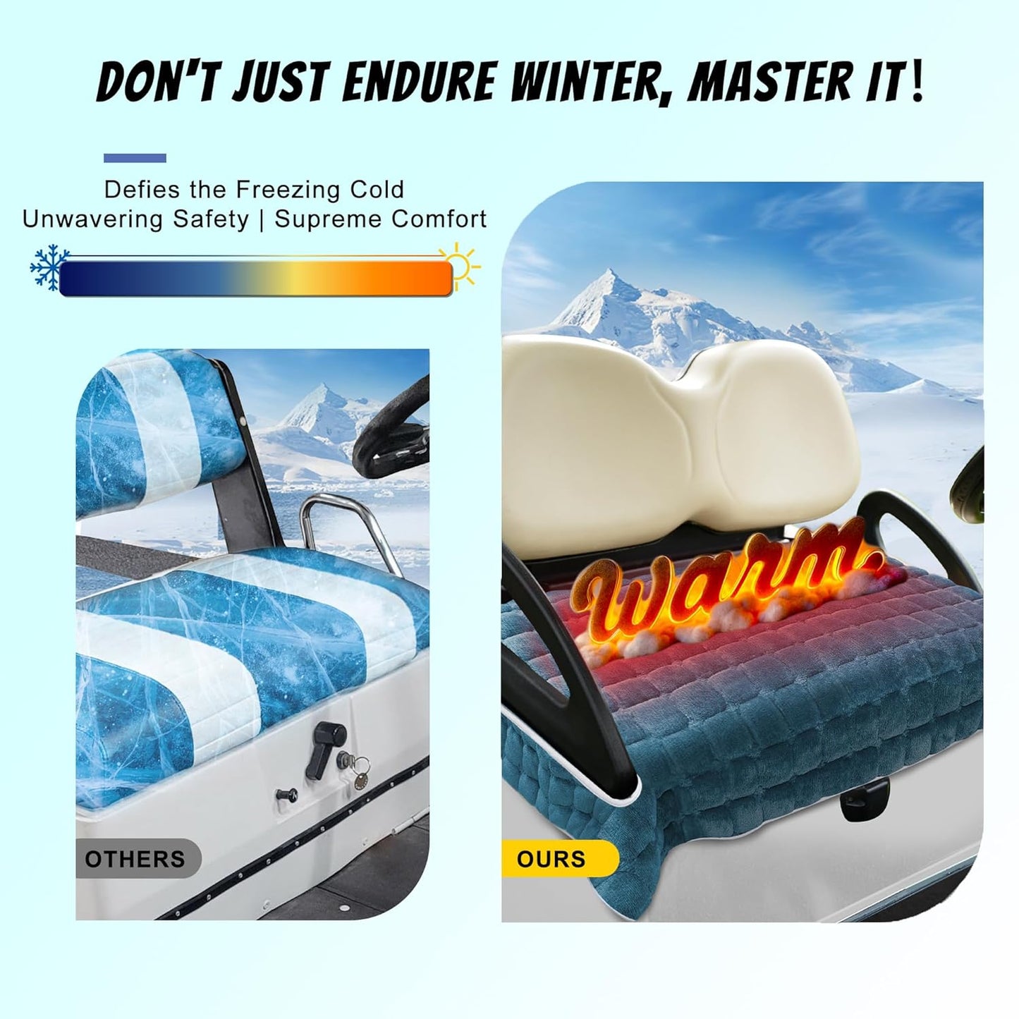 YOKYHOM Golf Cart Seat Covers for Cool or Cold Weather, Thickened Golf Cart Seat Towel Blanket, Plush Surface, Keep Warm, Suits EZGO, Yamaha, Club Car and More 2-Seat Cart, 50"x 27.5", Dark Blue