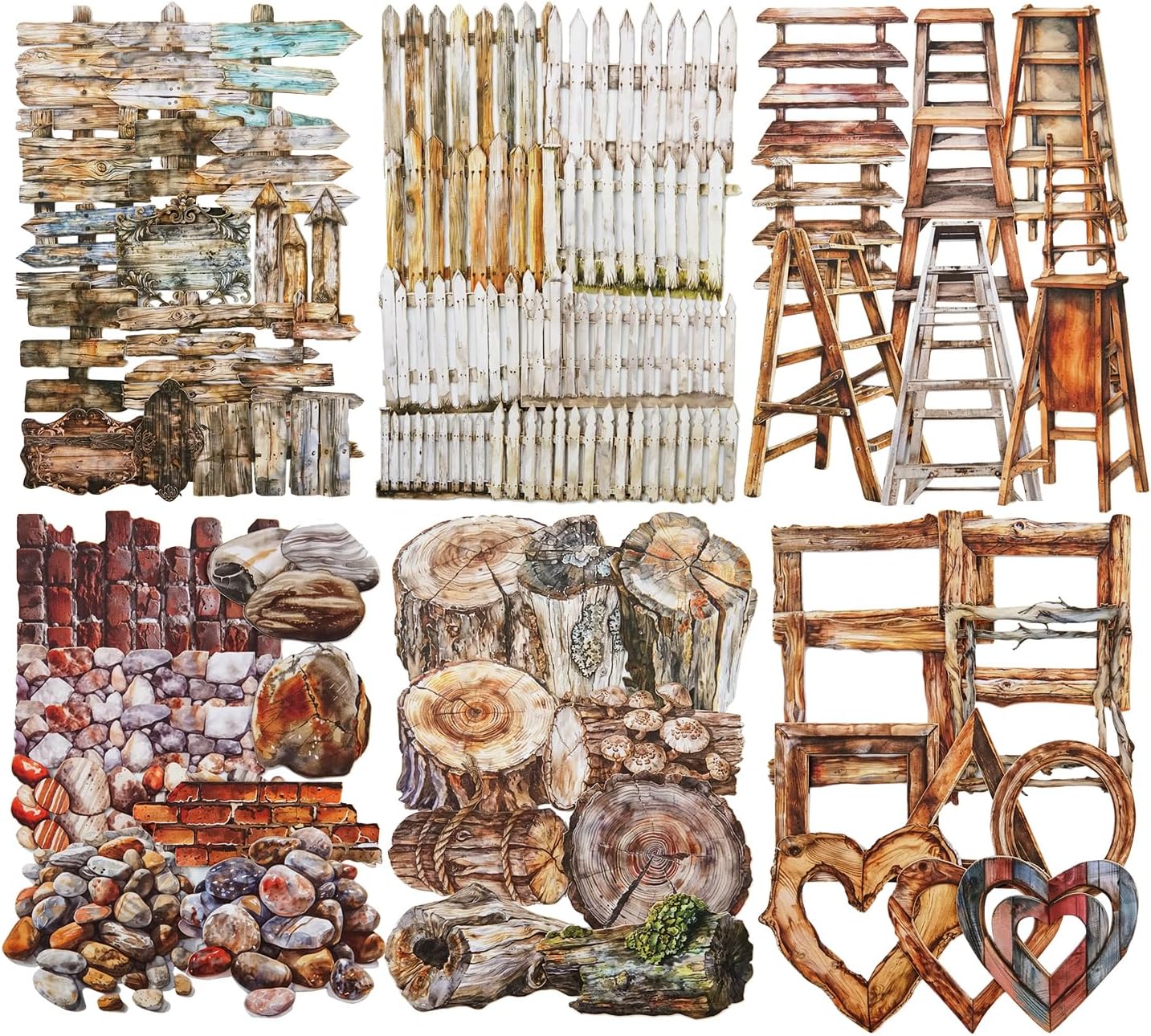 Rustic Garden-Themed Cardstock Sticker Set, 180Pcs Vintage Stickers for Scrapbooking, Journaling, Junk Journal Supplies, and DIY Crafts