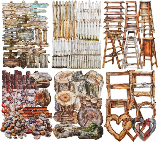 Rustic Garden-Themed Cardstock Sticker Set, 180Pcs Vintage Stickers for Scrapbooking, Journaling, Junk Journal Supplies, and DIY Crafts