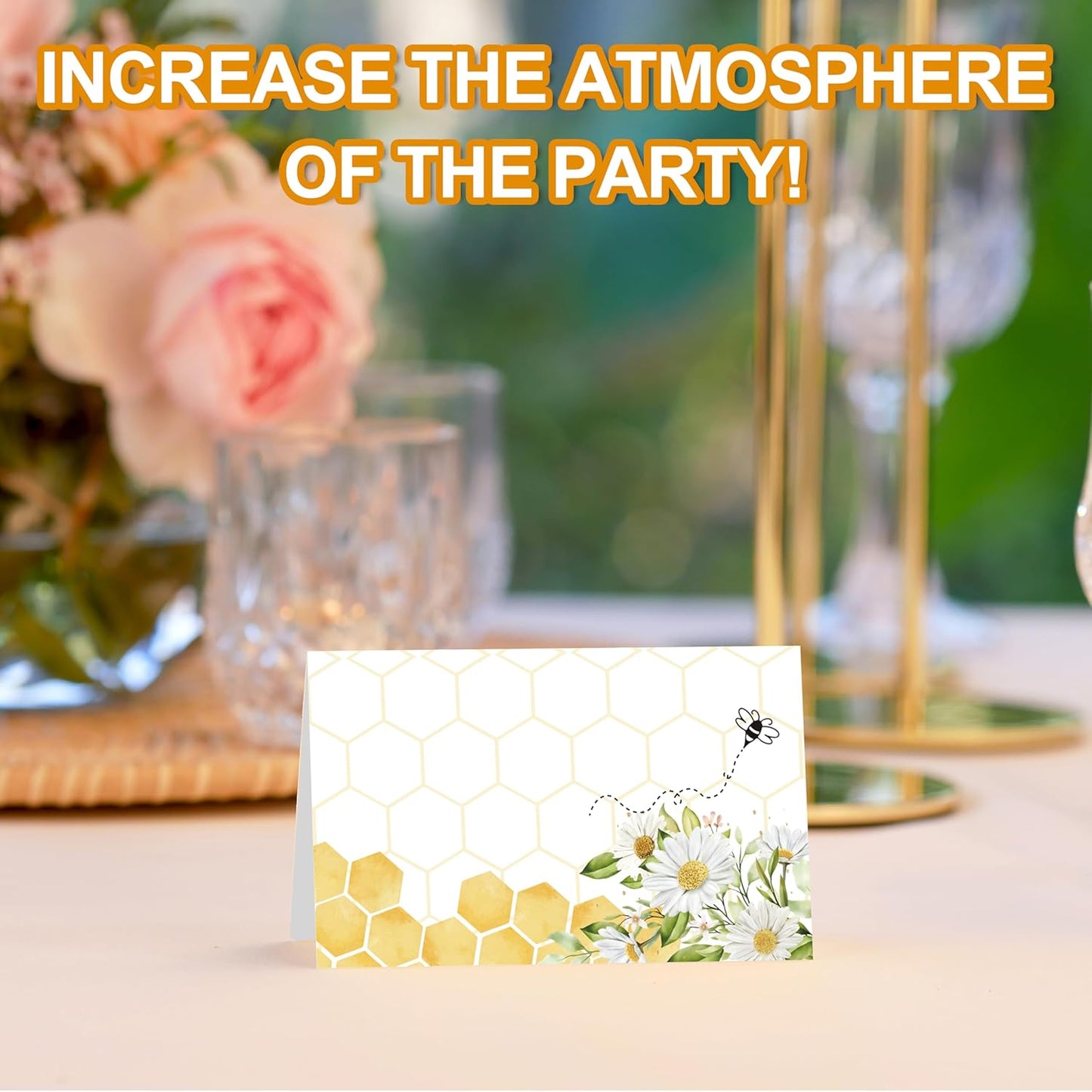 Bumble Bee Place Cards, Honey Bee Table Place Cards For Table Setting, Honeycombs Name Cards For Birthday Party Baby Shower Gender Reveal, 25 Cards Included -12