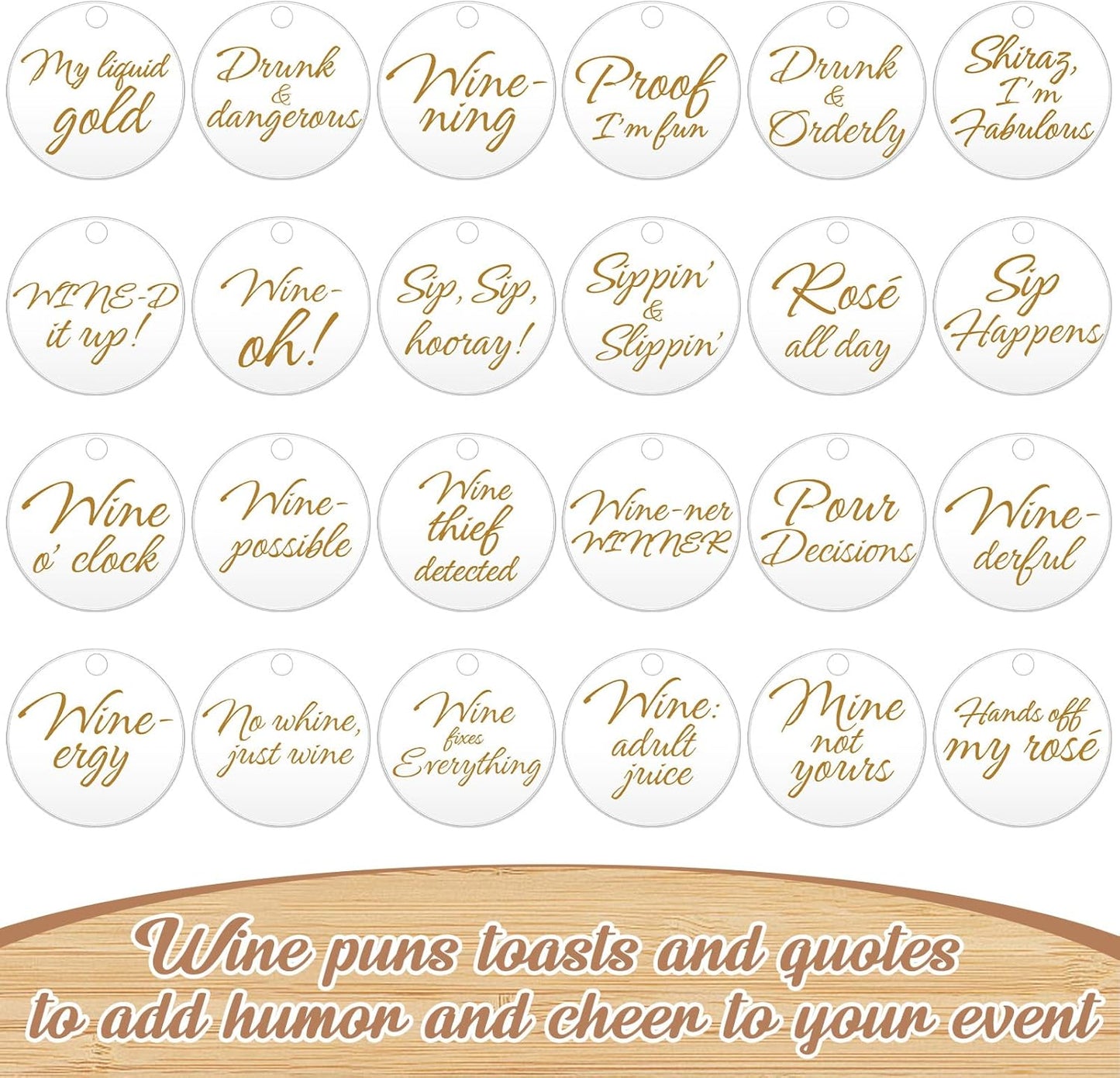 Weysat 24 Pcs Acrylic Thanksgiving Wine Glass Charms with Funny Quotes & Gold Text, Reusable Drink Identifiers Tags with Storage Bag for Birthday Parties Weddings Supplies