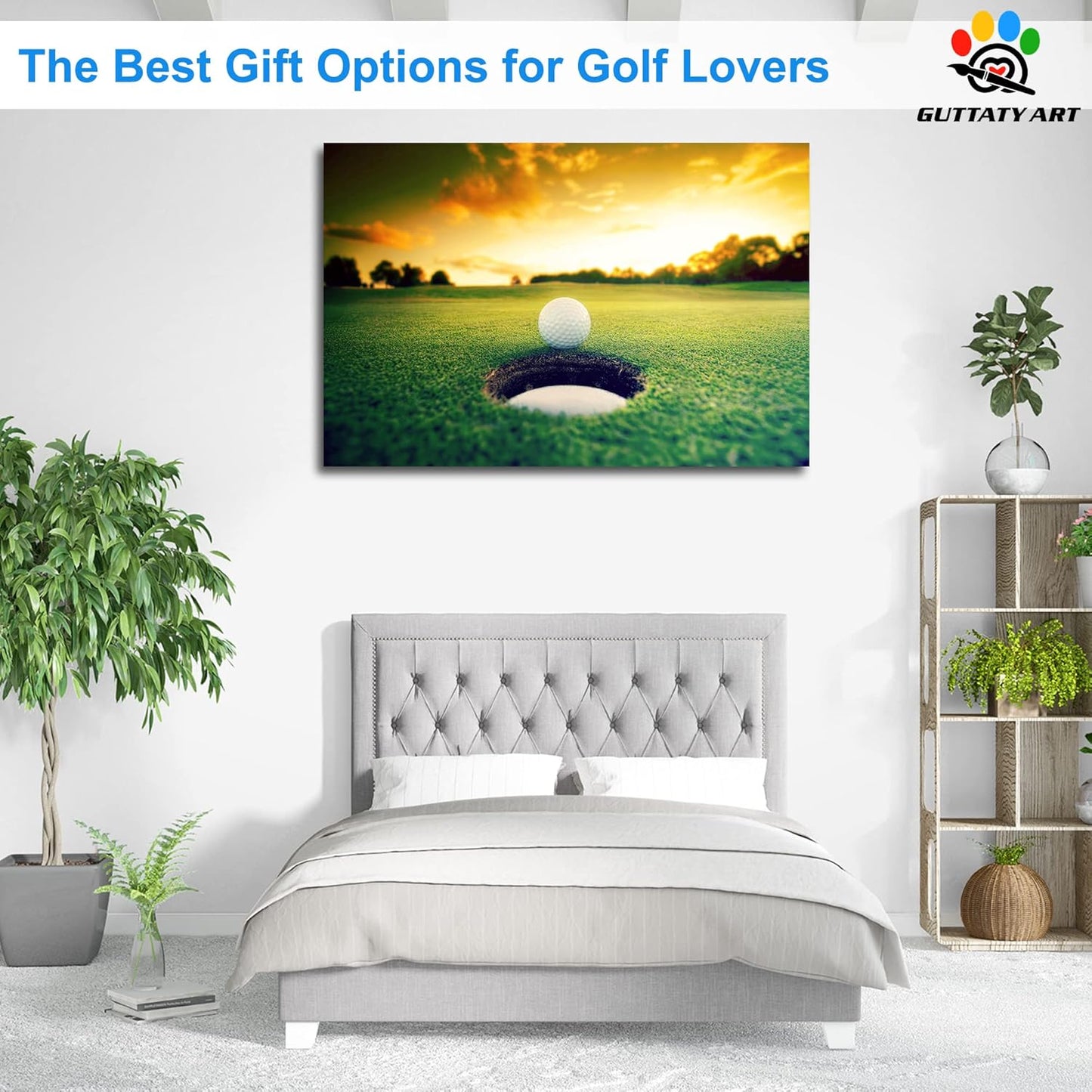 Sport Canvas Wall Art, Golf Wall Art Painting Prints for Living Room, Golf Ball Near Hole Landscape Poster Picture for Bedroom, Framed Artwork for Office Home Decor 32x48 Inches