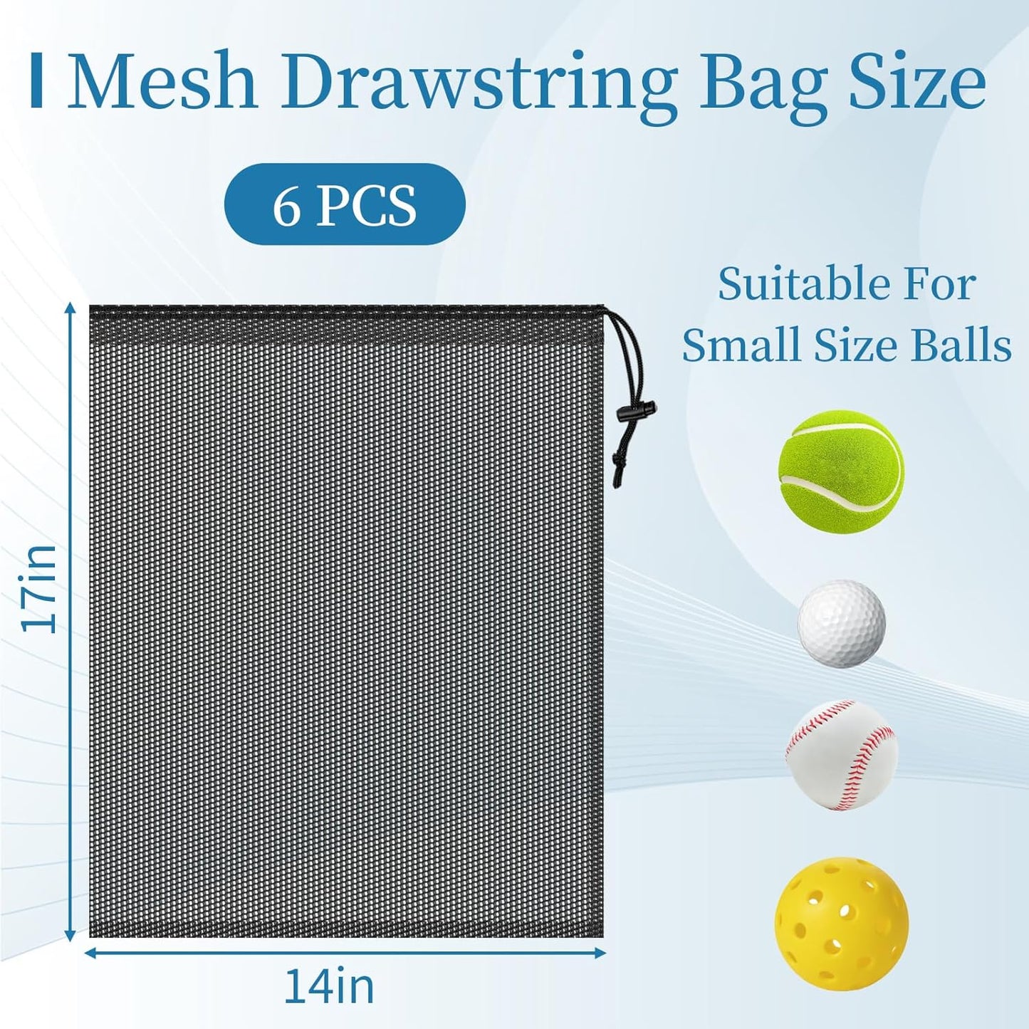 6 Pcs Mesh Bags Drawstring, 14x17 Inch with Lock, Multipurpose Storage Bags for Gym, Balls, Beach, Laundry(Black)