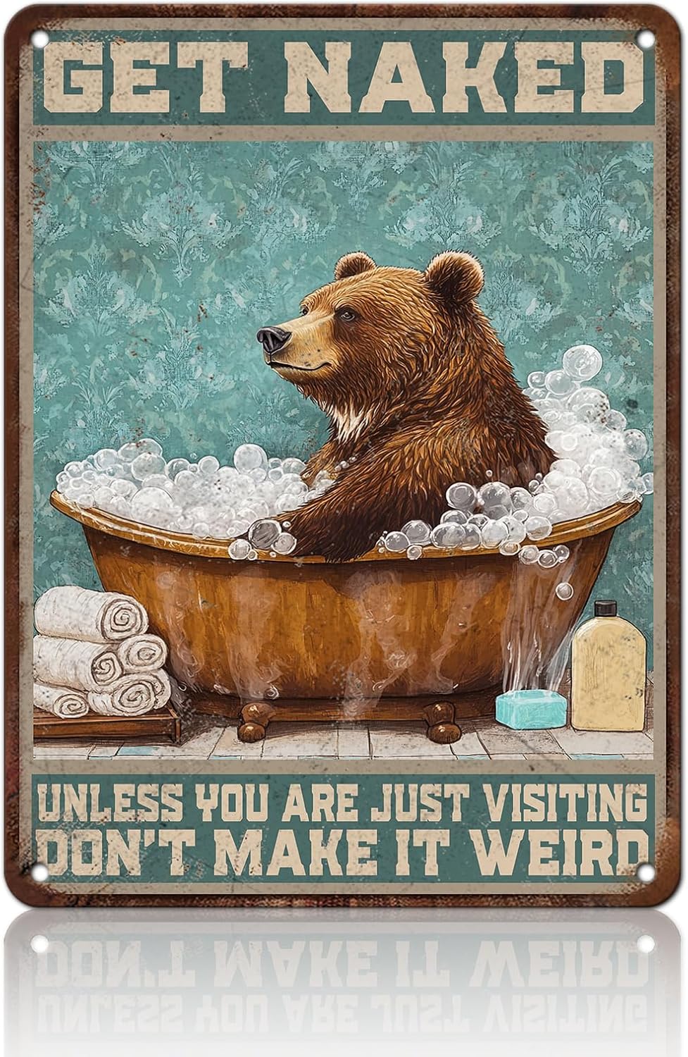 Bear Bath Metal Tin Sign 12x16 Inch Bear Metal Poster Bear Tub Metal Tin Sign Home Kitchen Garden Bar Pub Restaurant Bathroom Are Wall Decor