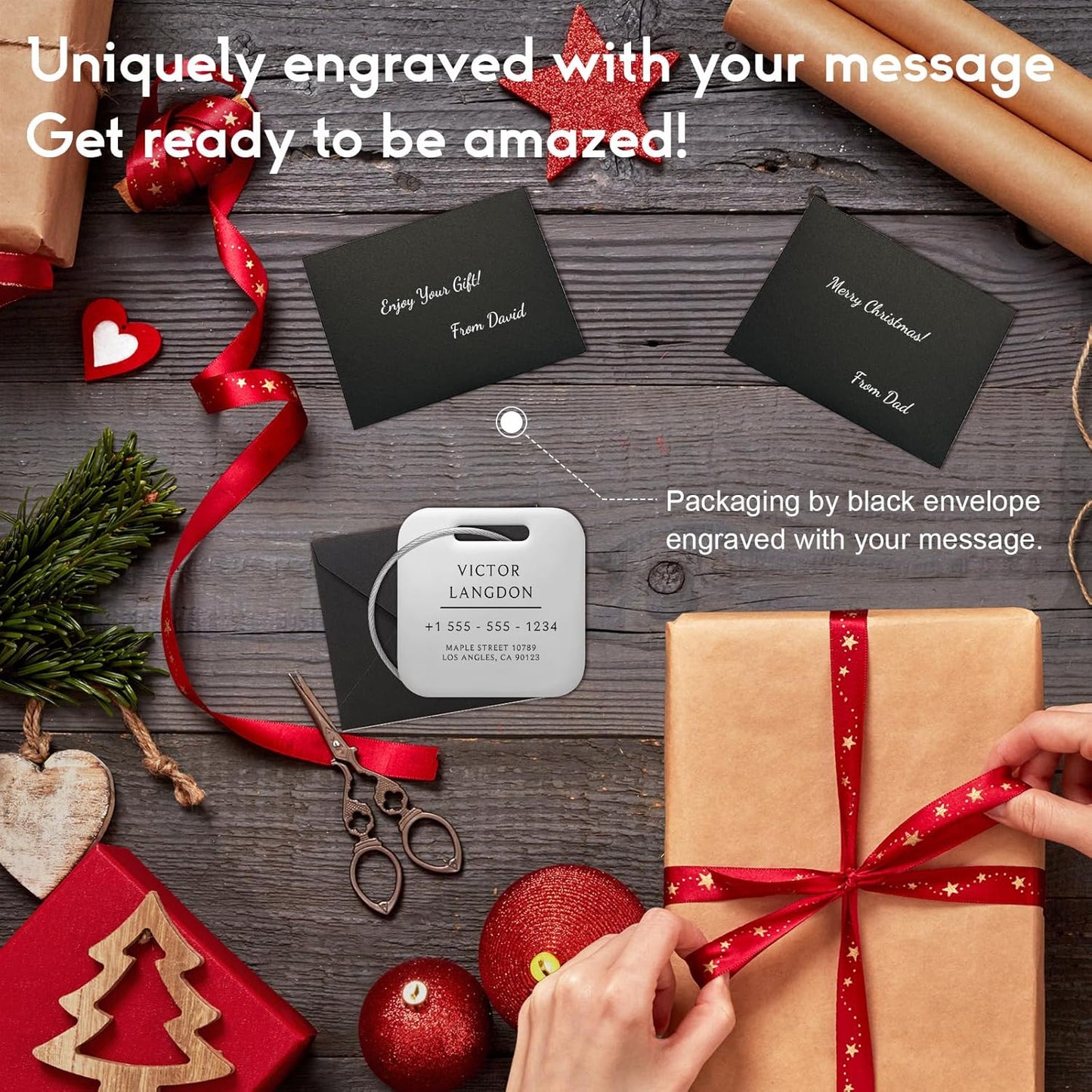 Stainless Luggage Tags for Suitcases: Metal Personalized Luggage Tags and Bags with Customizable Texts (Silver)