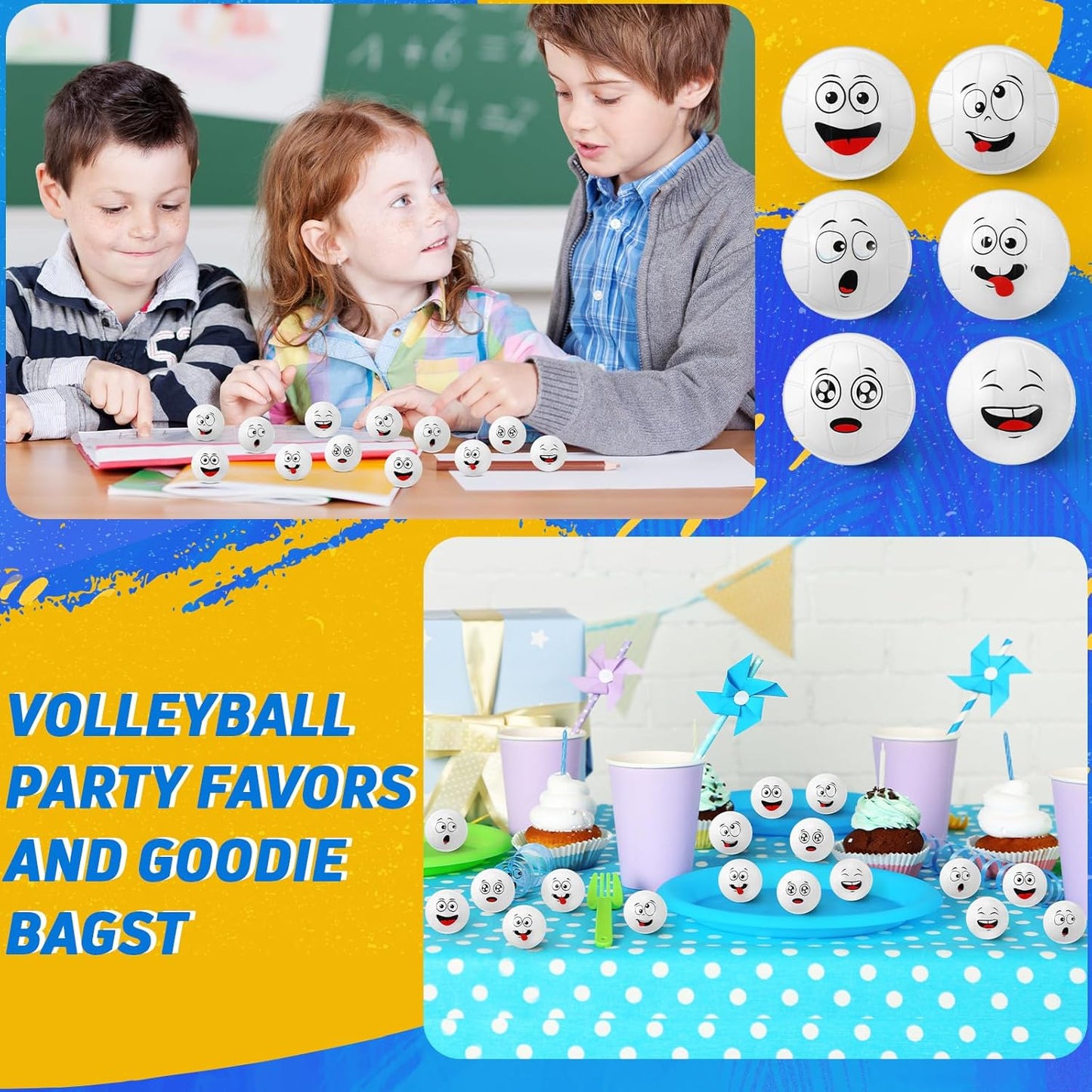 12 Pcs Mini Face Stress Balls for Boys Girls Sport Funny Face Squeeze Foam Balls for Stress and Anxiety Relief for Party Favors Birthday Gift Decoration (Volleyball)