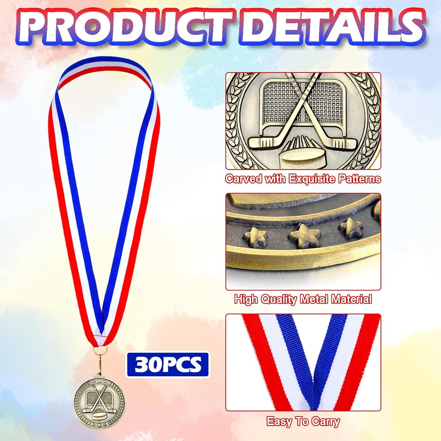 Remuuly 30 Pcs Gold Medals Bulk 2'' Basketball Soccer Baseball Volleyball Football Lacrosse Kickball Cheer Bowling Trophy Medals for Awards for Sports Participation Winner Gift