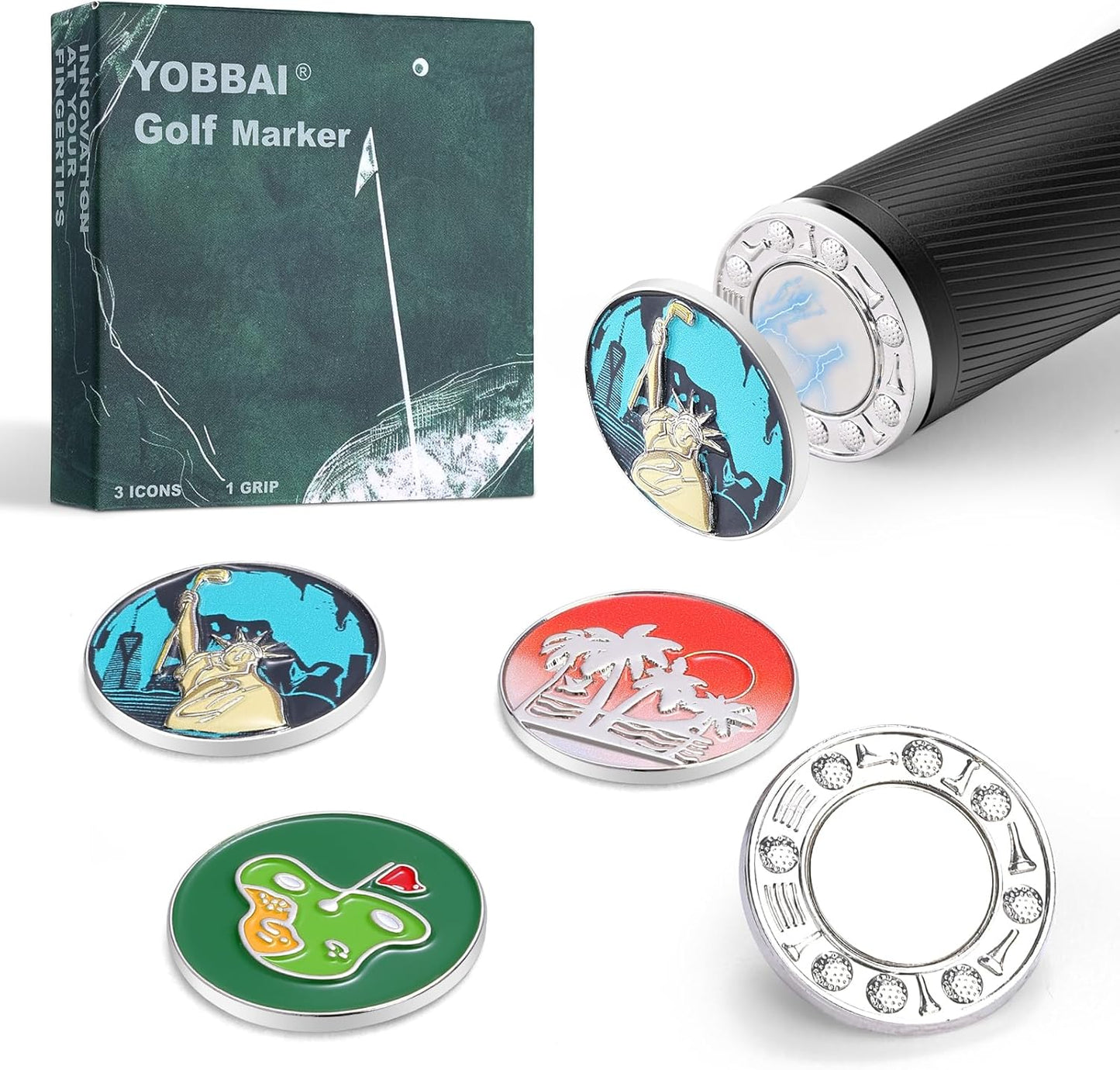 Golf Ball Marker Set with Magnetic Putter Grip Mount Golf Accessories for Men Women, Easy-to-Find Markers for Putting, Funny Golf Gifts, Unique Golf Gadgets for Golfer