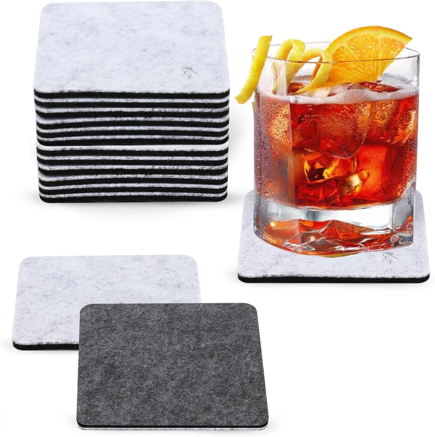 A&A Wonders Premium Felt Coasters for Drink, Two-Tone Reversible, Absorbent Felt Protects Furniture, Table, Anti Slip, Suitable for Drinks & All Table Types (Light Gray/Dark Gray, Square 12 Pack)