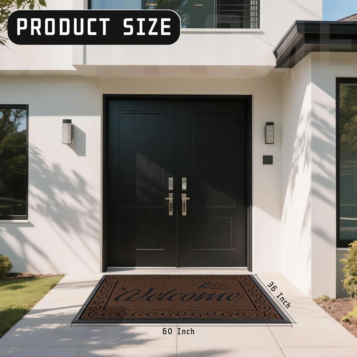 Yimobra Welcome Mat, Heavy Duty Sturdy Door Mats for Home Entrance Outdoor Indoor, Front Doormat for Outside Patio Floor Entry Porch Garage Office, Waterproof, Low Profile, 60 x 36, Coffee