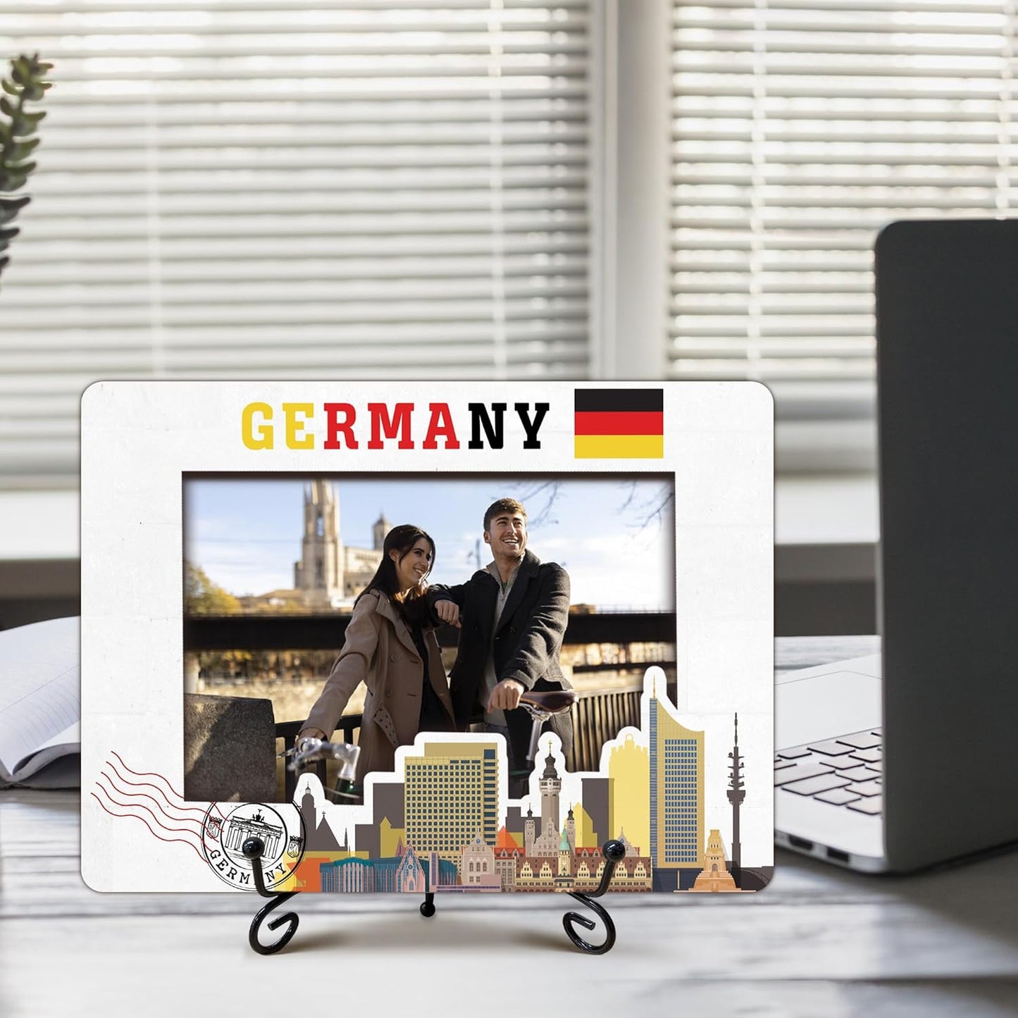 Germany Travel Picture Frame, 5 x 8 Germany Themed Wooden Photo Frame with Stand, Vacation Anniversary Honeymoon Gifts For Friend Family Couples, Home Office Desk Decorations-A04