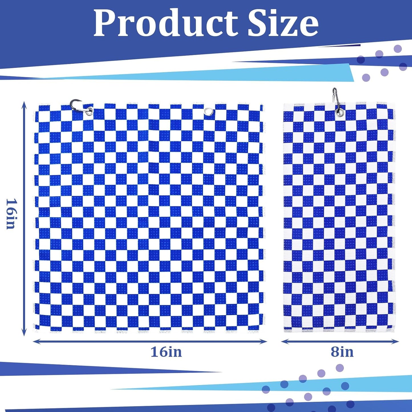 12 Pcs Golf Towels Bulk for Bags Microfiber Waffle Pattern Golf Towel with Clip 16'' x 16'', Ultra Absorbent Quick-Dry, Mini Tournament Yoga Fitness Men's Gifts(Sapphire Blue)