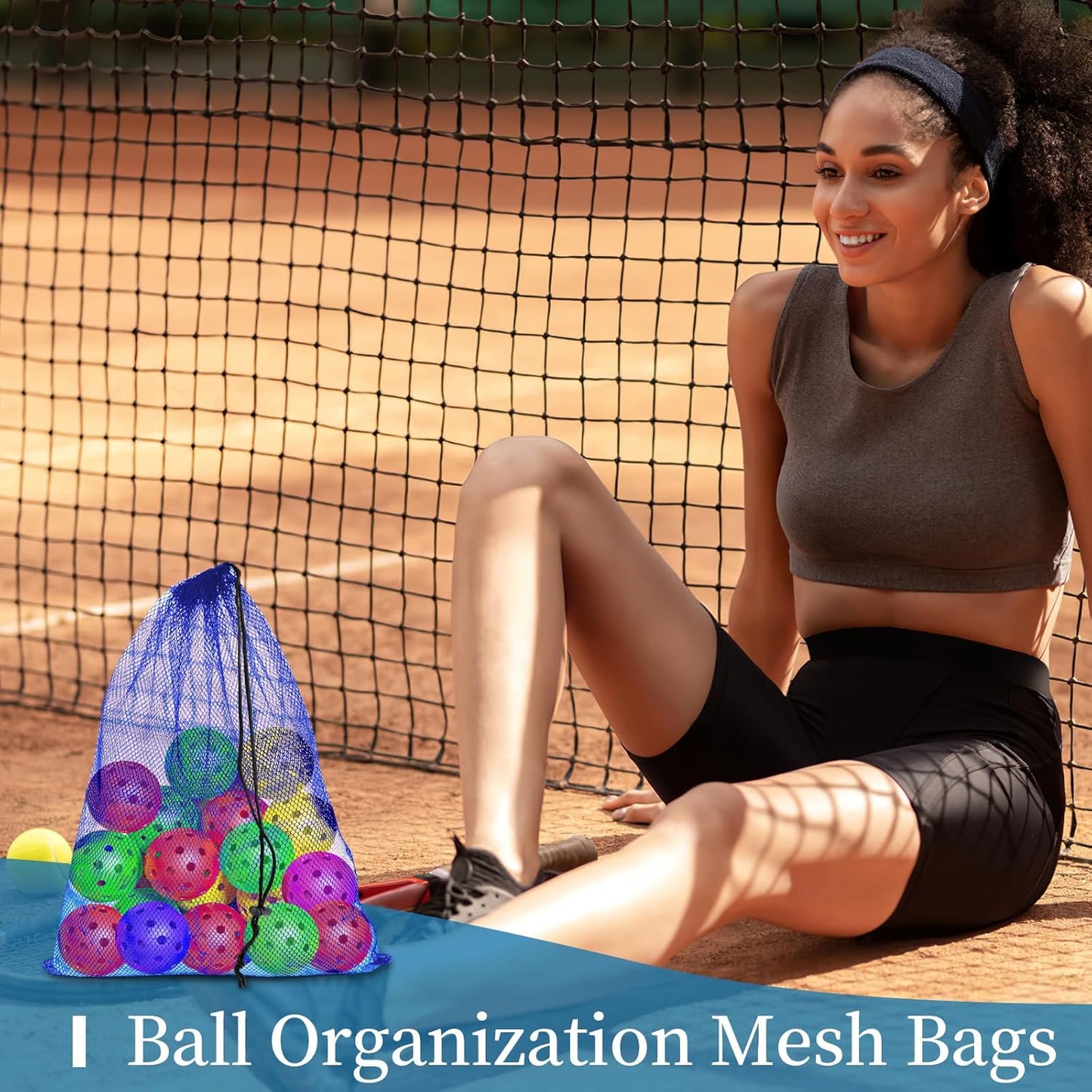 6 Pcs Mesh Bags Drawstring, 14x17 Inch with Lock, Multipurpose Storage Bags for Gym, Balls, Beach, Laundry (Blue)