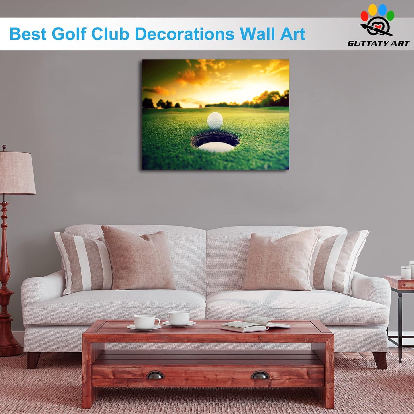 Sport Canvas Wall Art, Golf Wall Art Painting Prints for Living Room Wall Decor, Golf Ball Near Hole Landscape Poster Picture for Bedroom Decor, Framed Artwork for Office Home Decor 18x24 Inches