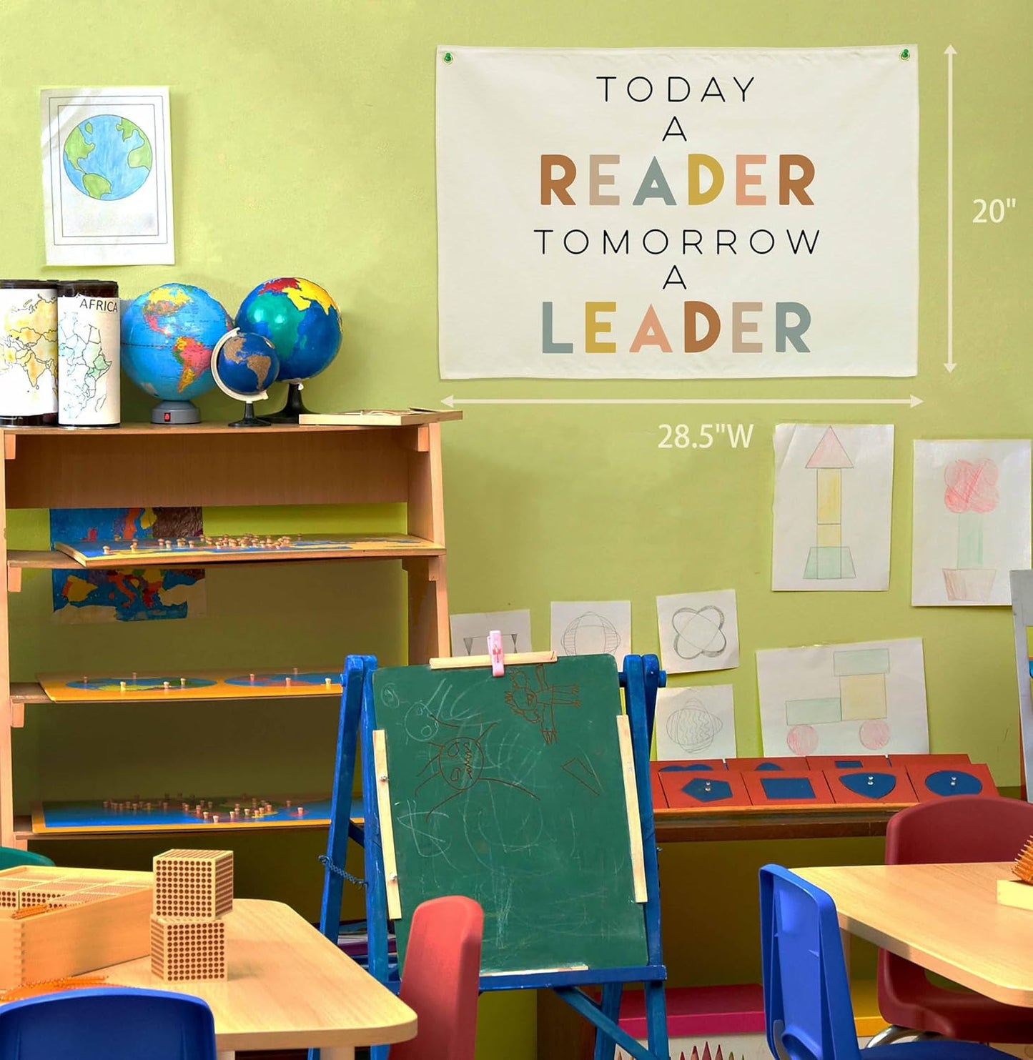 Reading Corner Banner-Reading Center Decor-Classroom Read Decoration-Nursery Read Decoration-Rectangle Banner Flag Wall Decor for Readingroom-Christmas Gift-Today A Reader Tomorrow A Leader-20L×28.5"W