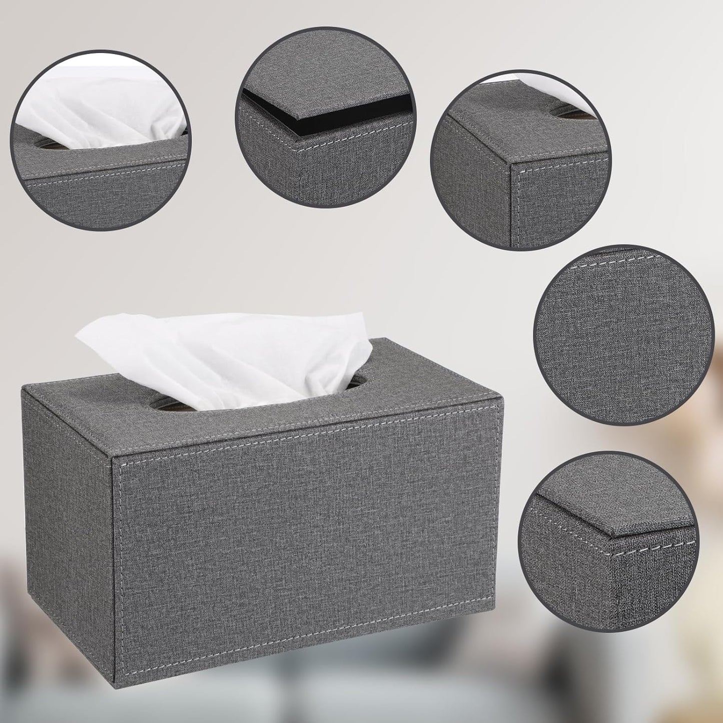 Sumnacon Tissue Box Cover Rectangular Tissue Box Holder Linen Tissue Box with Magnetic Bottom Decorative Grey Tissue Box for Bathroom Toilet Living Room Table Desk Office Car, Large