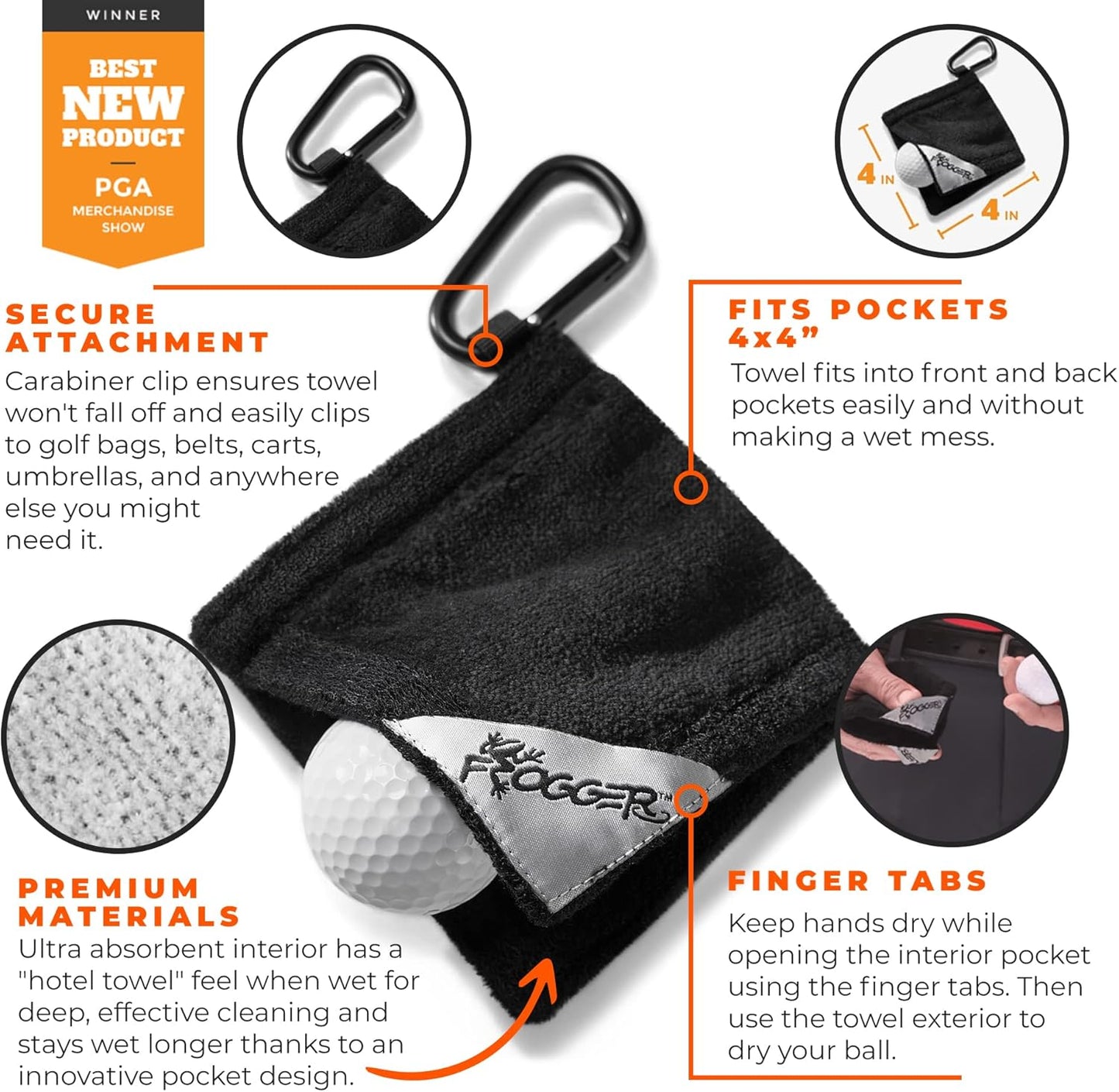 Frogger Amphibian Golf Ball Towel with Wet and Dry Technology Small Golf Ball Towels for Golf Bags with D Clip Golf Ball Accessories