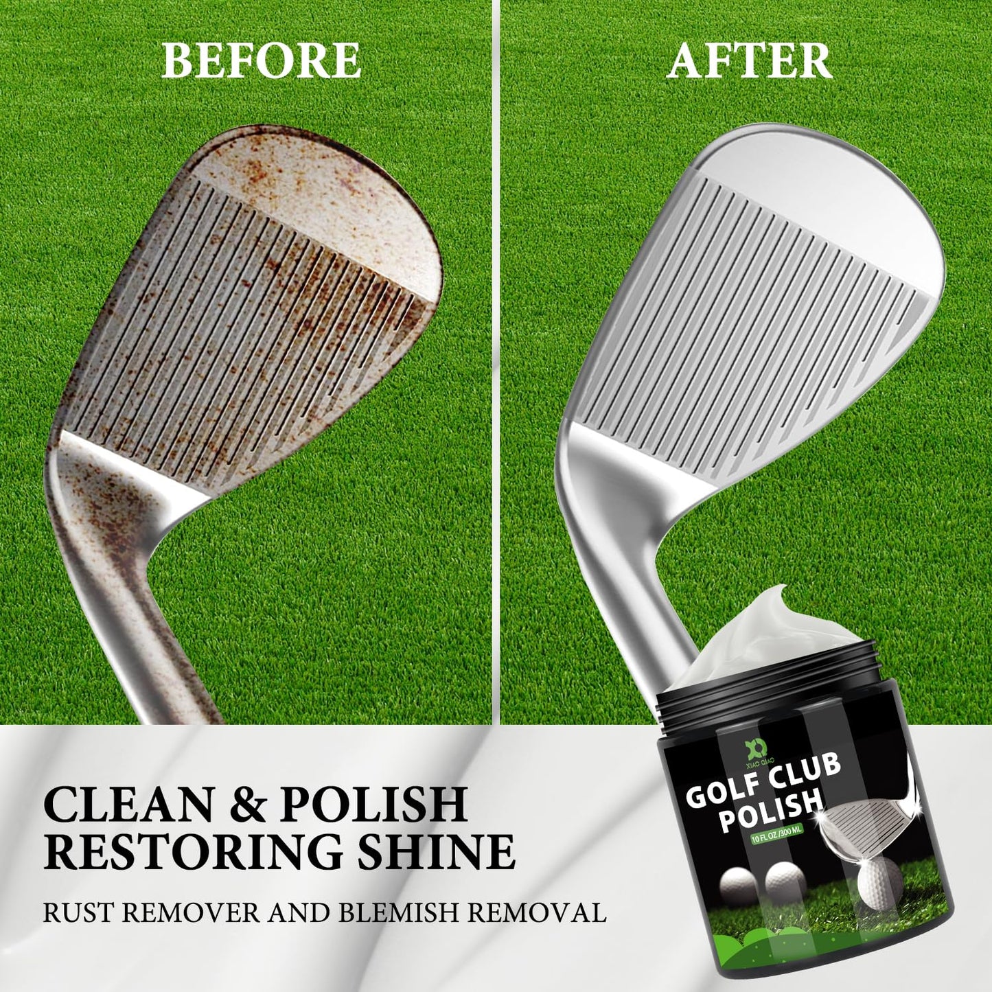 Golf Club Polish and Golf Club Cleaner Kit, 300ml 3-in-1 Rust, Scuff & Stain Remover and Rust Remover for Aluminum, Metal, Zinc and Steel