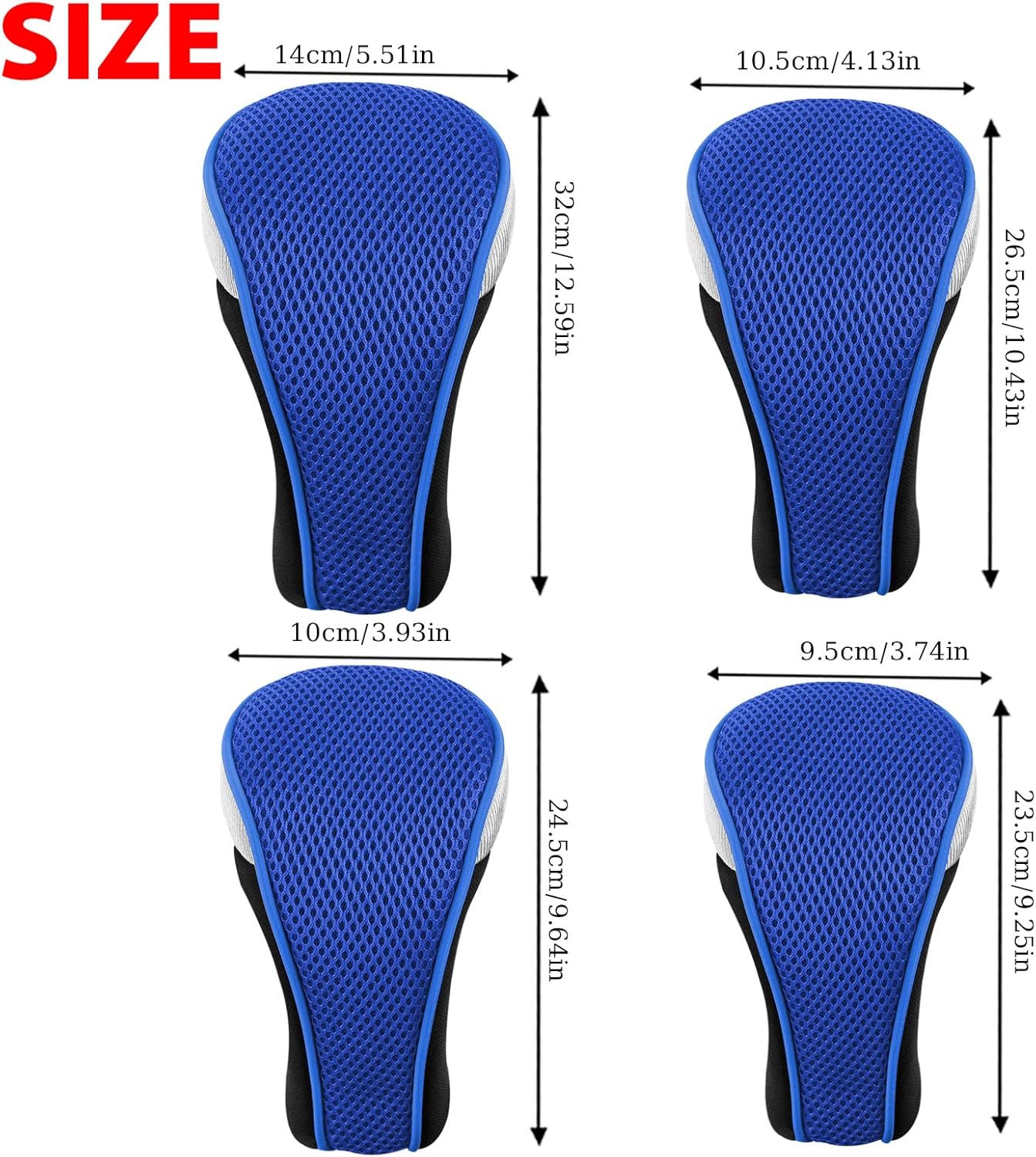 Andux 4pcs/Pack Mesh Golf 460cc Driver Fairway Wood Club Head Covers with Interchangeable No. Tags