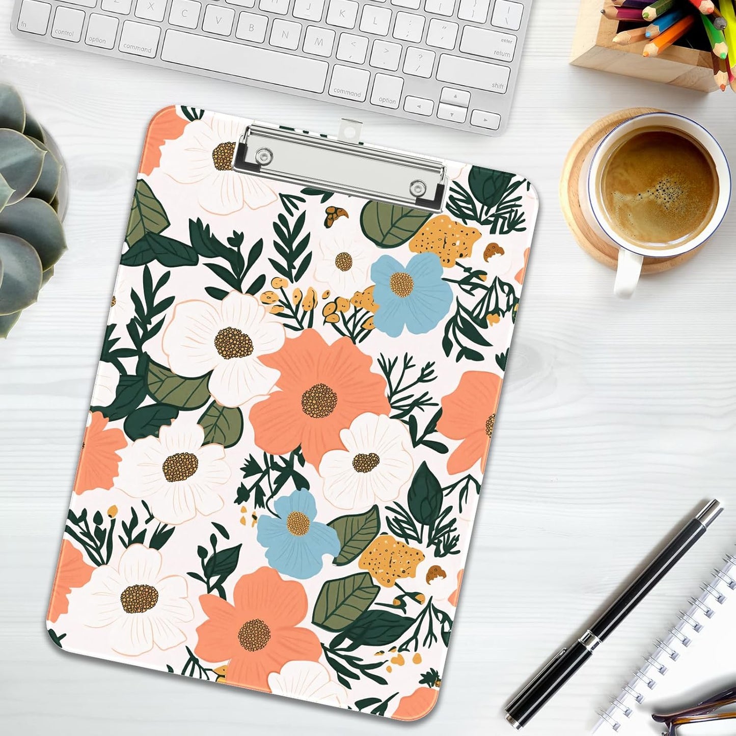 Rimilak Plastic Clipboards with Metal Clip, A4 Letter Size 9 x 12.5 in, Office Decorative for Students Women Men and Kids, Cute Custom Pattern, Beauty Flower