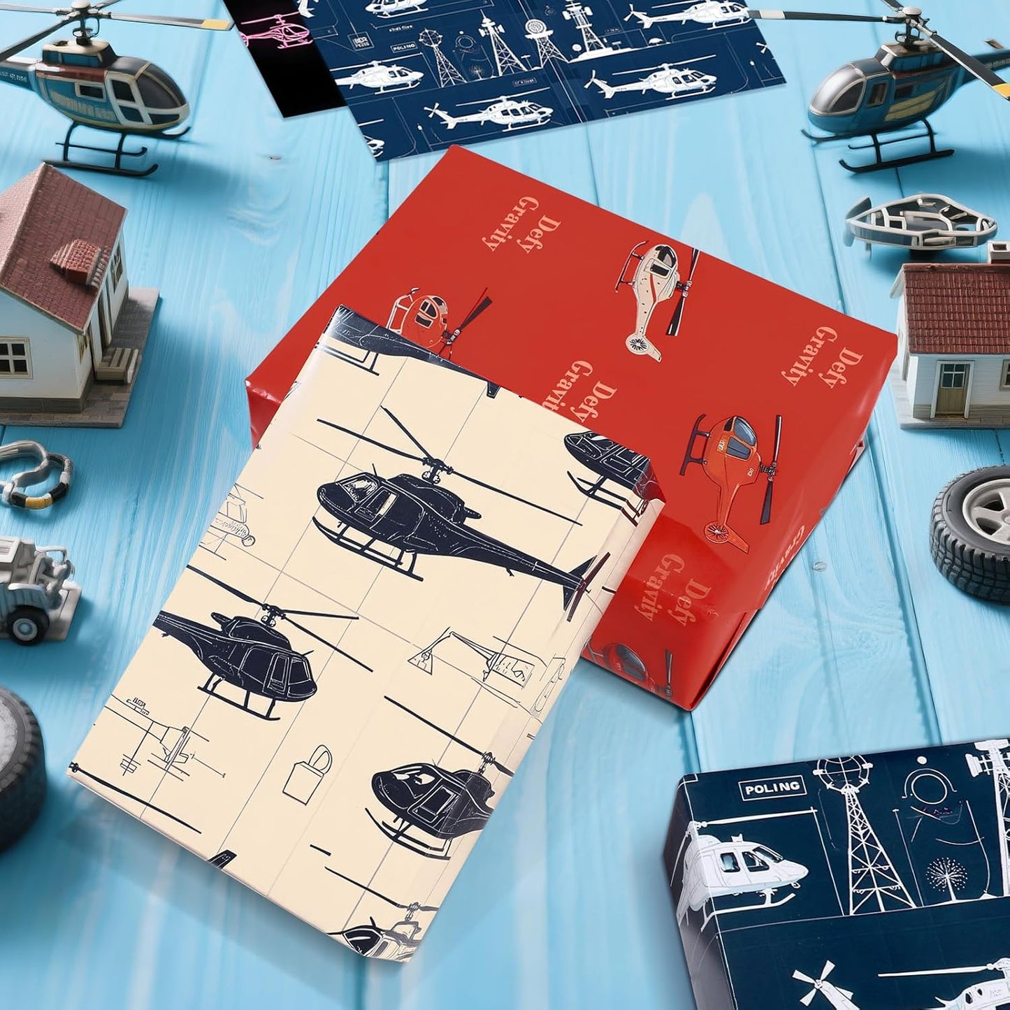 Helicopter Wrapping Paper 12 Sheets Helicopter Themed Designs Birthday Wrapping Paper Boy Gift Wrap for Holiday,Party,20"×28"