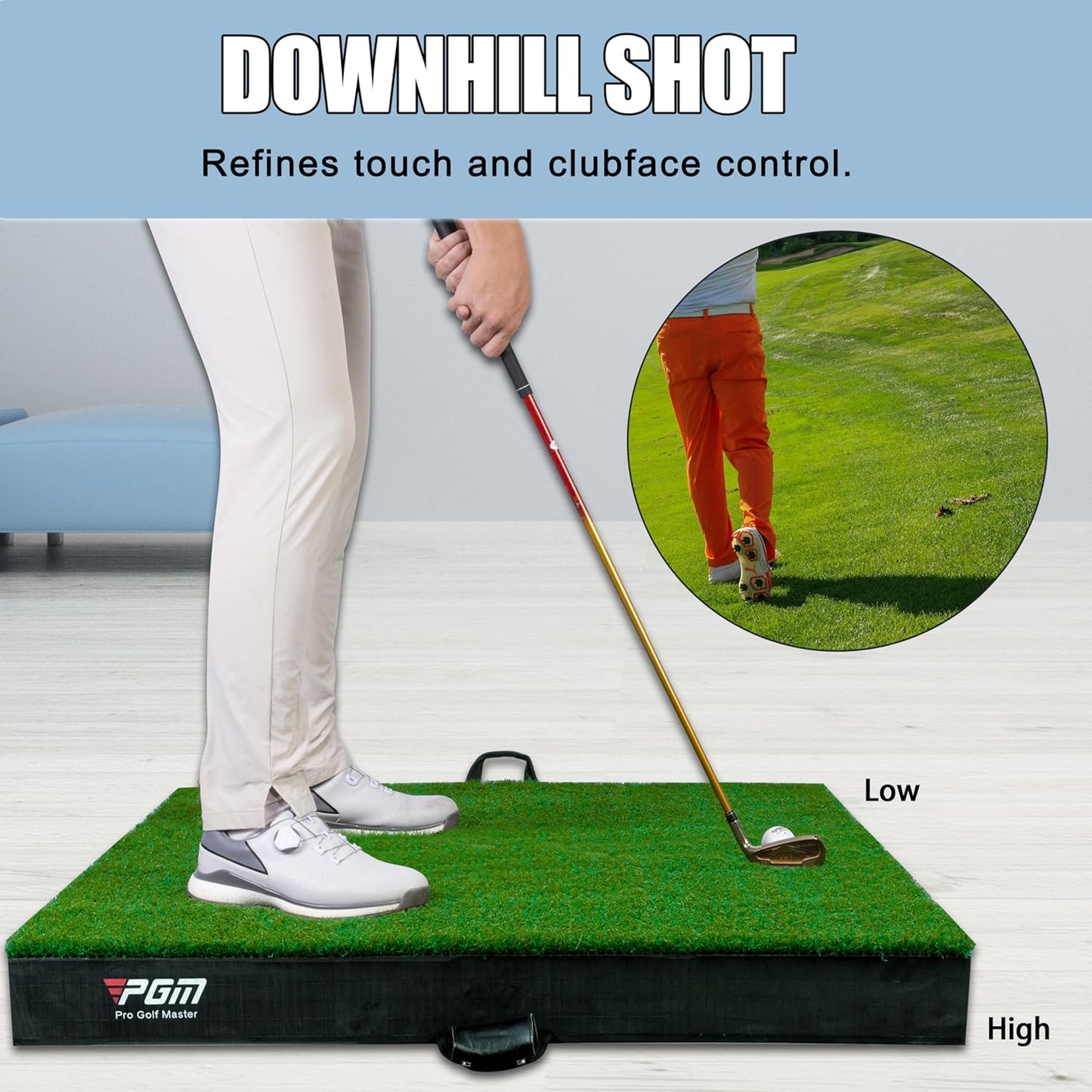 PGM 40"x 40" Golf Practice Mat - 4 Adjustable Slopes - Indoor/Outdoor Golf Training Mat