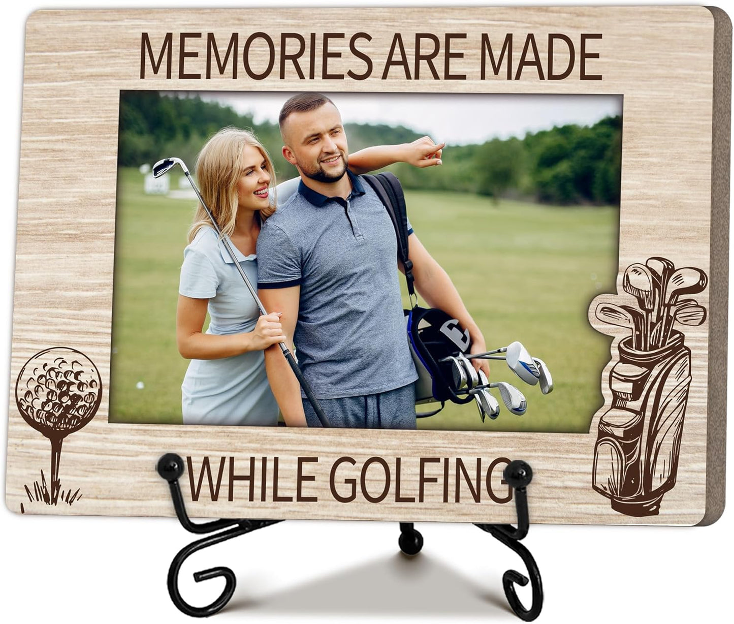Special Golf Gifts for Women Men Friends, Warm Memory Gift for Family, Golf Decorative Photo Frame, Wooden Picture Frame with Stand, Golfer Present, Home Office Desk Decor-B25