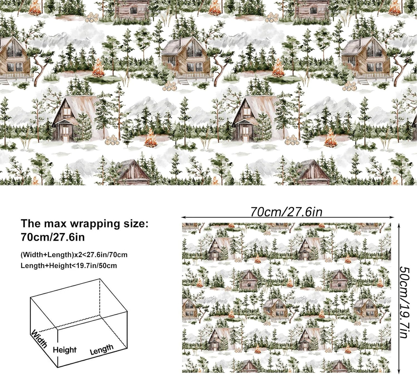 Vnaaem Forest Wrapping Paper 4 Watercolor Holiday Style Gift Wrap Paper Bulk Christmas Tree for Christmas Winter Wedding Baby Shower - 20 X 28 Inches 8 Folded Sheet