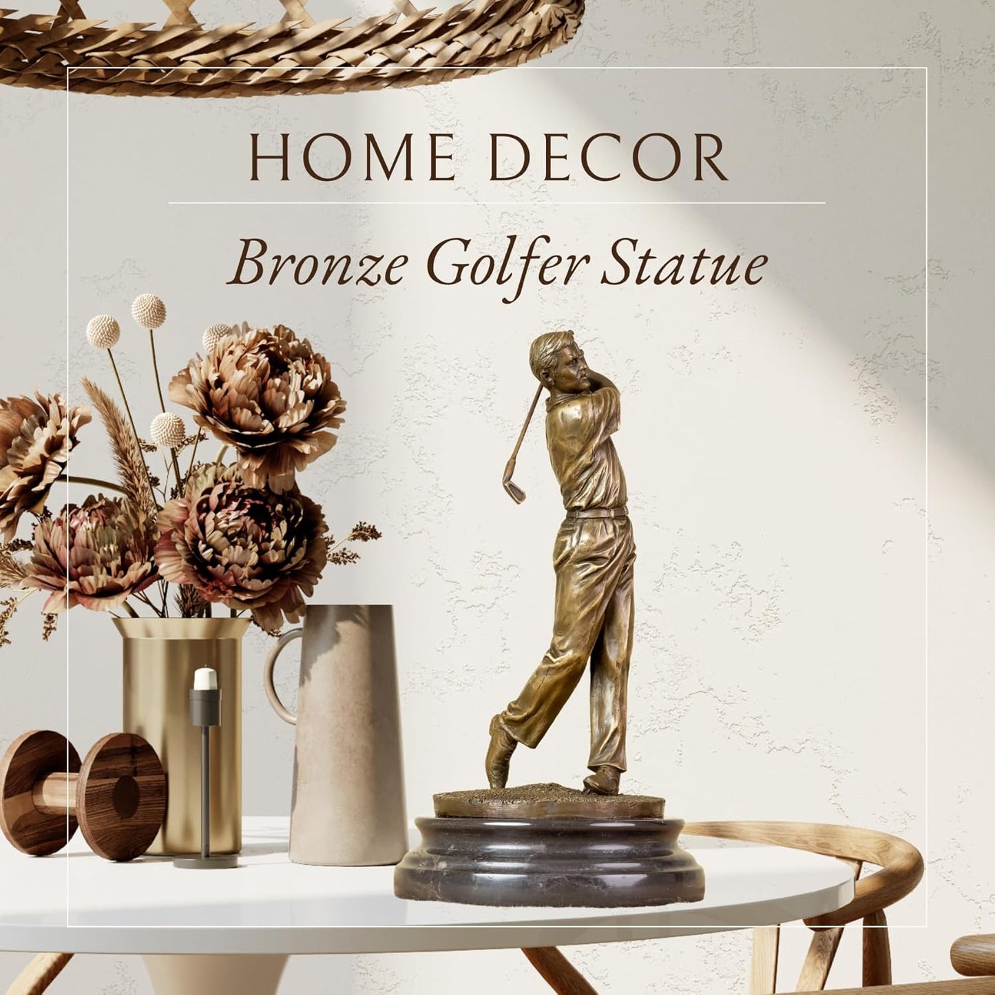 12.2'' Modern Golf Man Bronze Statue, Bronze Golfer Figurine Sculpture Ornament with Marble Base, Classical Art Craft for Home, Office Decor, Collection, Gift