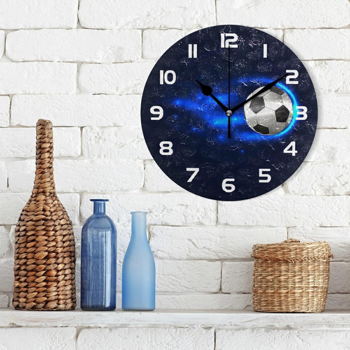 Sport Soccer Ball Wall Clock Silent Non-Ticking,Chic Football 9.5 Inch Round Wall Clock Battery Operated Clock Decor for Boy Room Home Wall Bathroom Kitchen Bedroom Living Room Office Classroom Patio