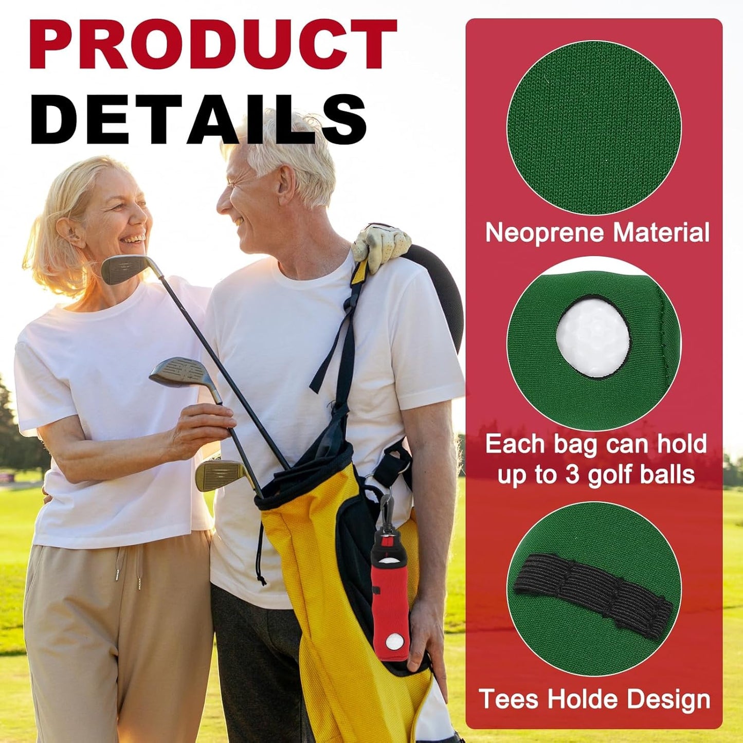 uxcell Golf Ball Carry Bag, Waist-Mounted Storage Bag Neoprene Golf Tee Holder Pouch with Lightweight Hook for Men and Women