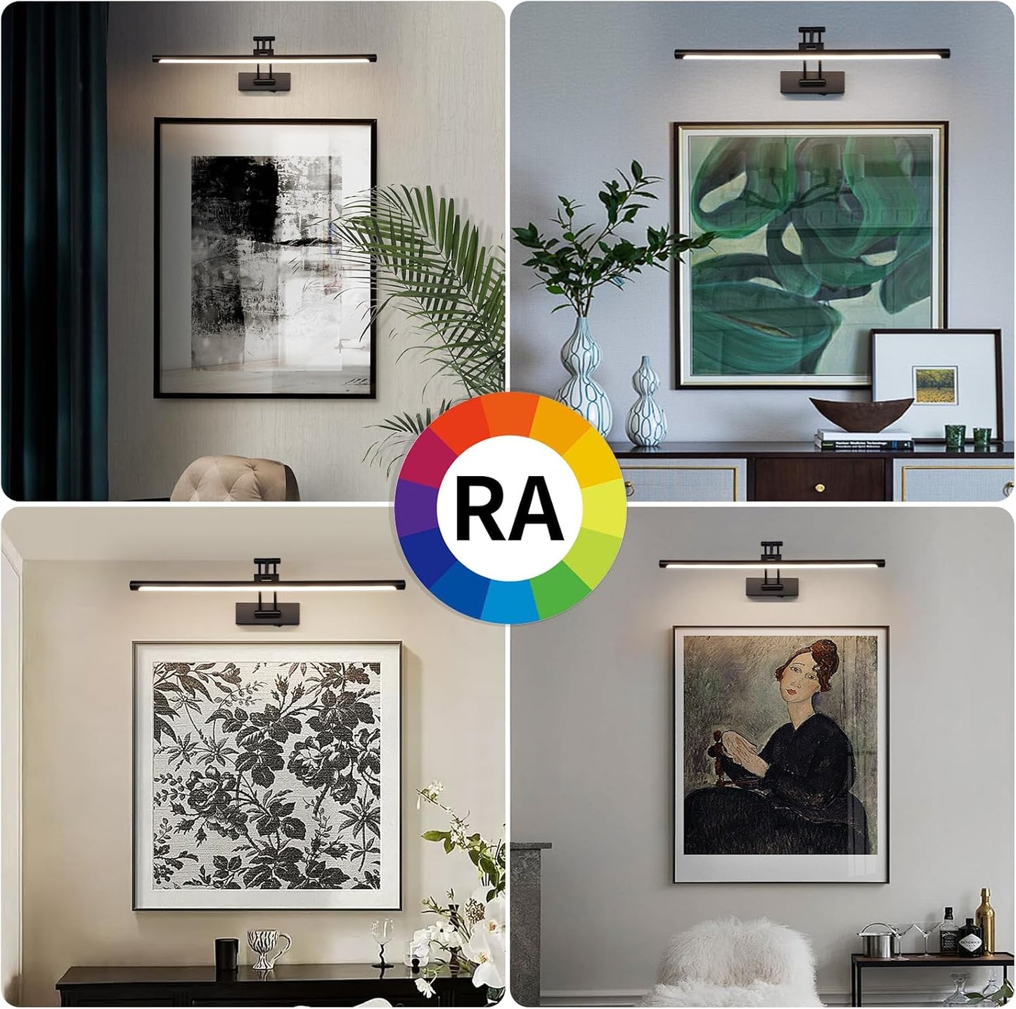 LED Battery Operated Picture Lights with Remote Wireless Art Lighting for Wall 23.6 Inch Rechargeable Painting Light Black Frame Lights Dimmable 3CCT Gallery Light for Library Portrait