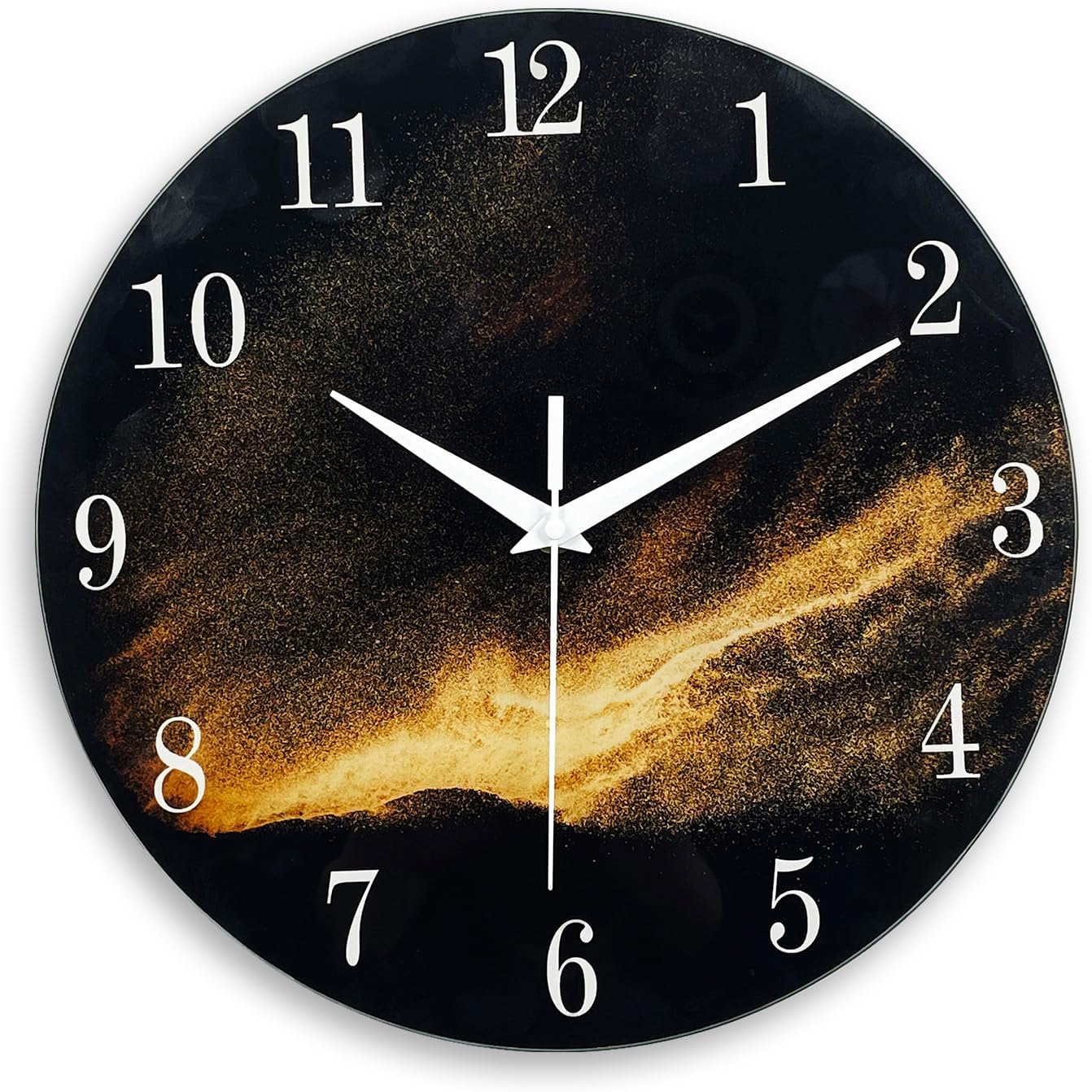 Black and Gold Modern Wall Clocks Battery Operated 12 Inch Silent Wall Clock Non Ticking Glass Wall Clock for Living Room