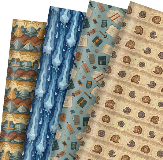 Pineraap Geology Wrapping Paper 12 Sheets Rock & Fossil Themed Designs Gift Wrap for Geology Lovers,Geologist,Science Teachers,School Supplies,20"×28"