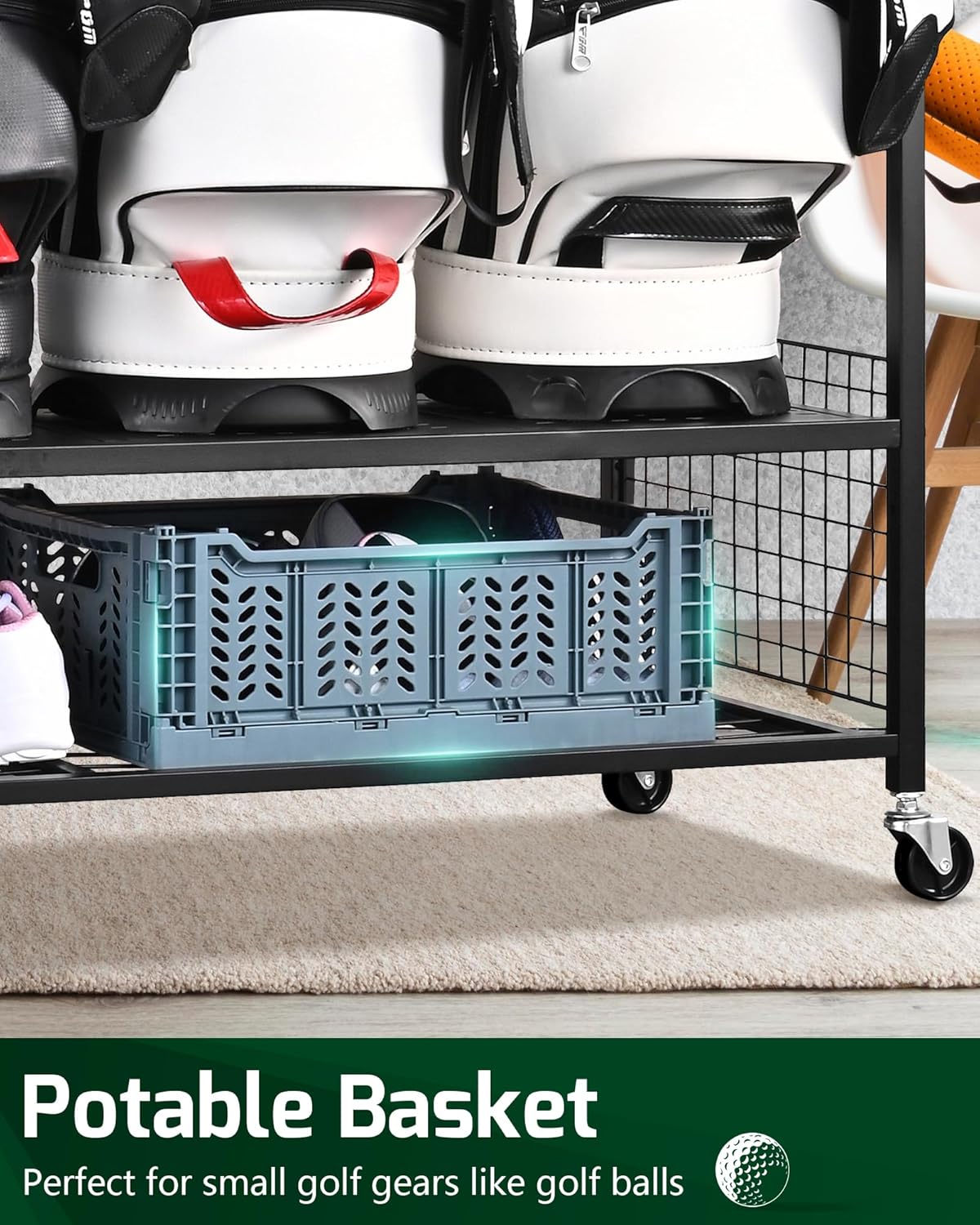 Mythinglogic Golf Bag Storage Organizer, Extra Large Golf Storage Stand for Golf Bag Accessories, Golf Storage Rack for Garage, Golf Club, Home