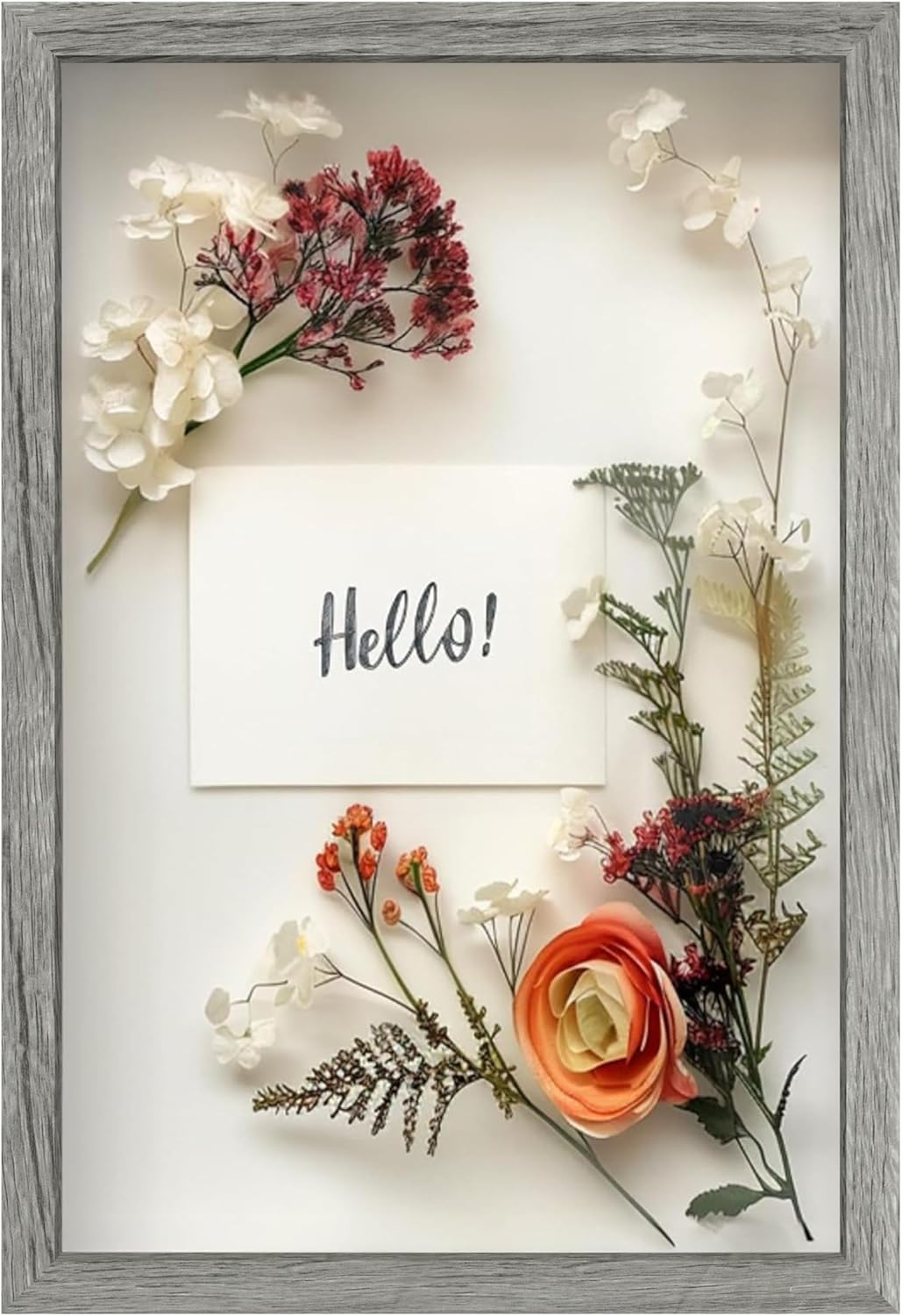 FrameWorks 12" x 18" Grey Wooden Shadow Box Frame – Soft Felt Back, Tempered Glass, and Included Elegant White Ball Push Pins