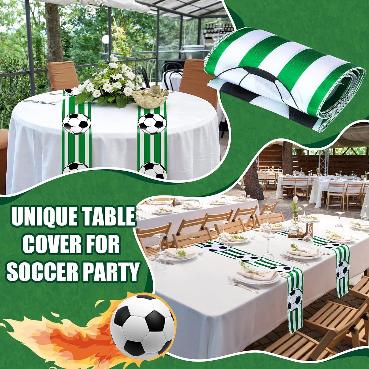 6 Pcs Soccer Party Table Runner 60 x 6 Inch Sports Tablecloth Runner Soccer Field Tablecloth Striped Table Cover for Sports Party Dining Room