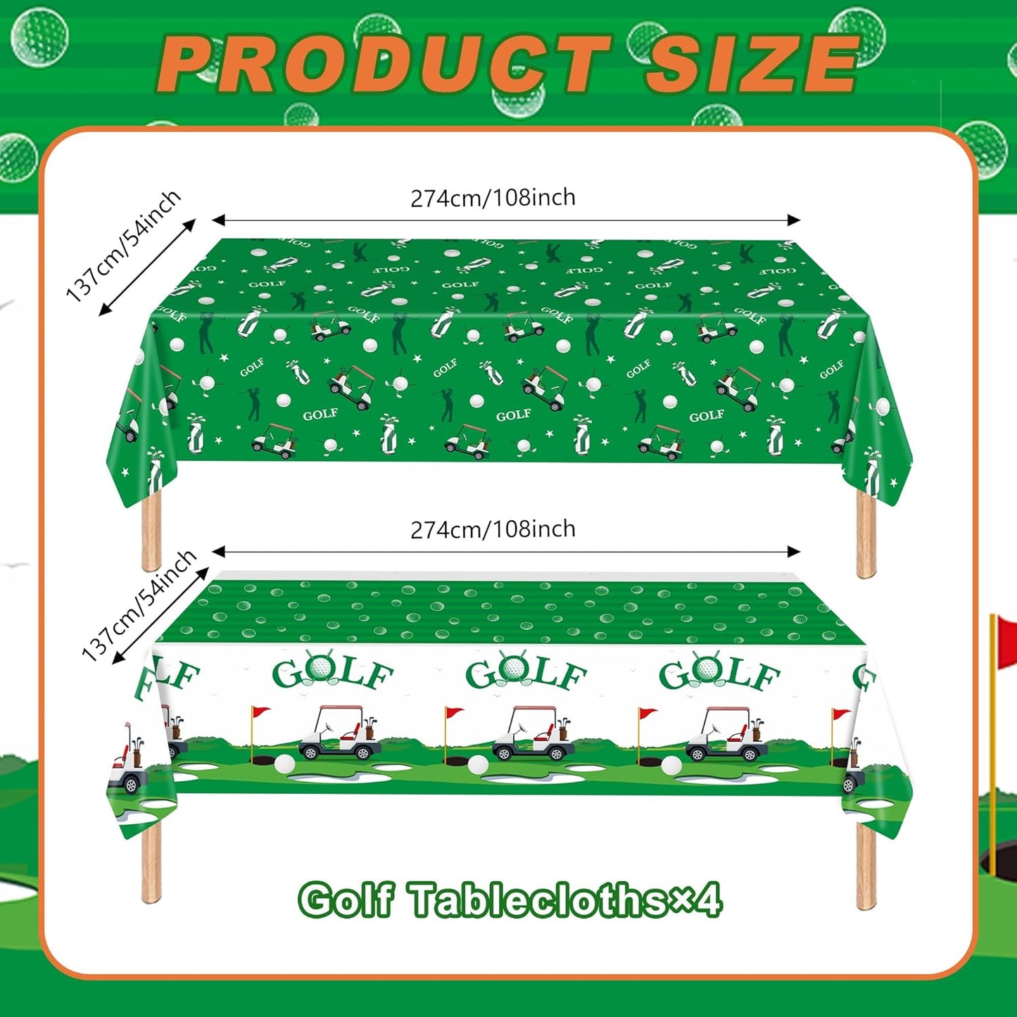4Pcs Golf Tablecloth Golf Party Decorations Sport Themed Party Supplies Rectangle Plastic Disposable Table Cover Ball Decorations for Birthday Picnic Sport Events