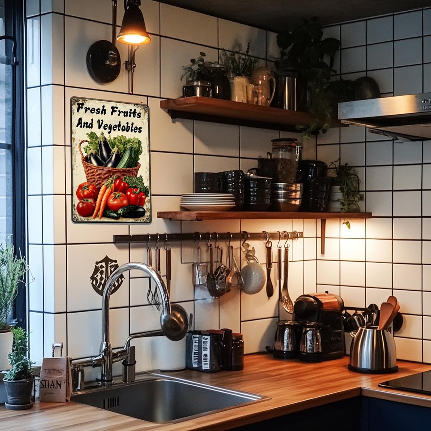 Fresh Fruits and Vegetables Tin Sign Funny Vegetables Farm Plaque Retro Home Kitchen Wall Decor 12x16 Inch