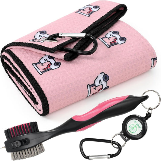 Mile High Life Golf Towels - Microfiber Waffle Pattern Tri-fold, Brush Tool Kit with Club Groove Cleaner with Retractable Cord and Clip, for Men Women, Golf Gift