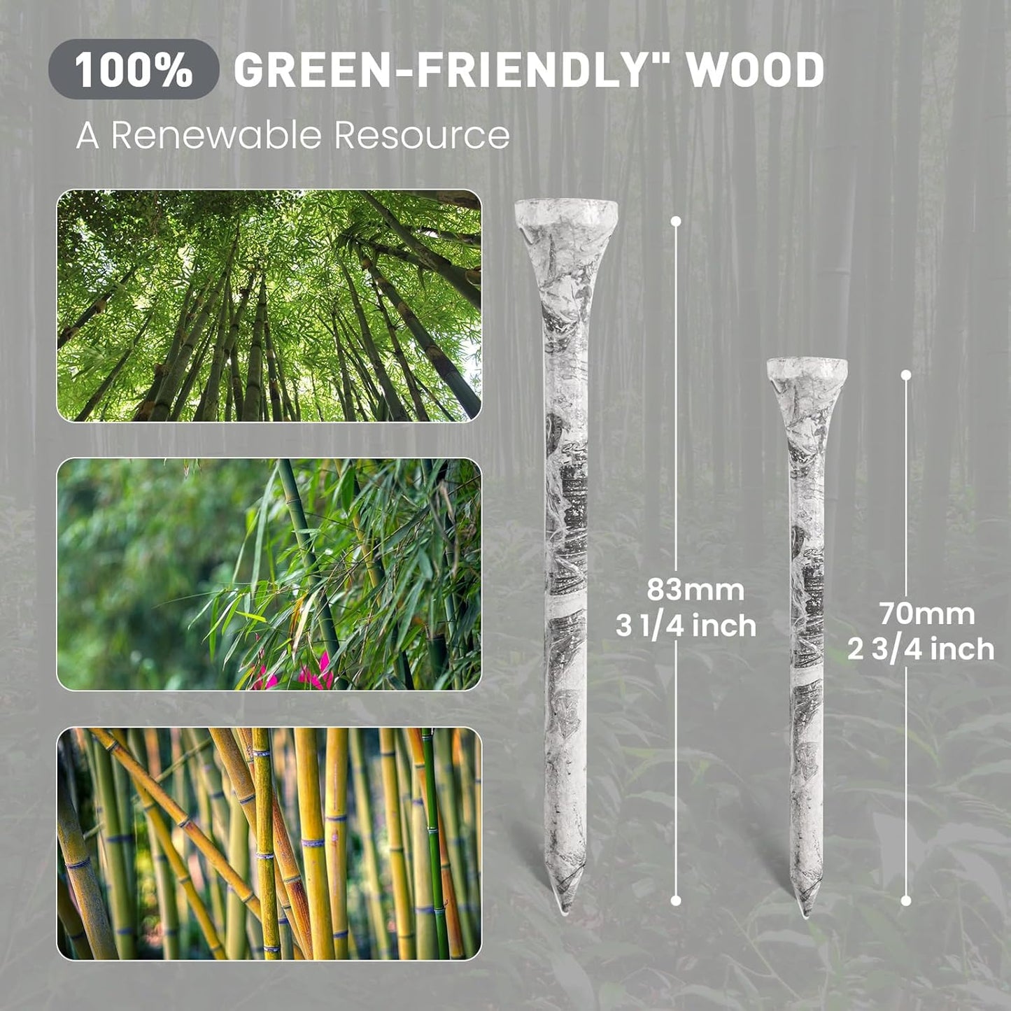 Amy Sport Golf Tees Styllish Bamboo Wooden Coloured Painted Bulk 200 Pack 1 1/2 3 1/4 2 3/4 Inch Tee, Enhanced Visibility Color Purple Pink Green Blue, Practice for Men Women